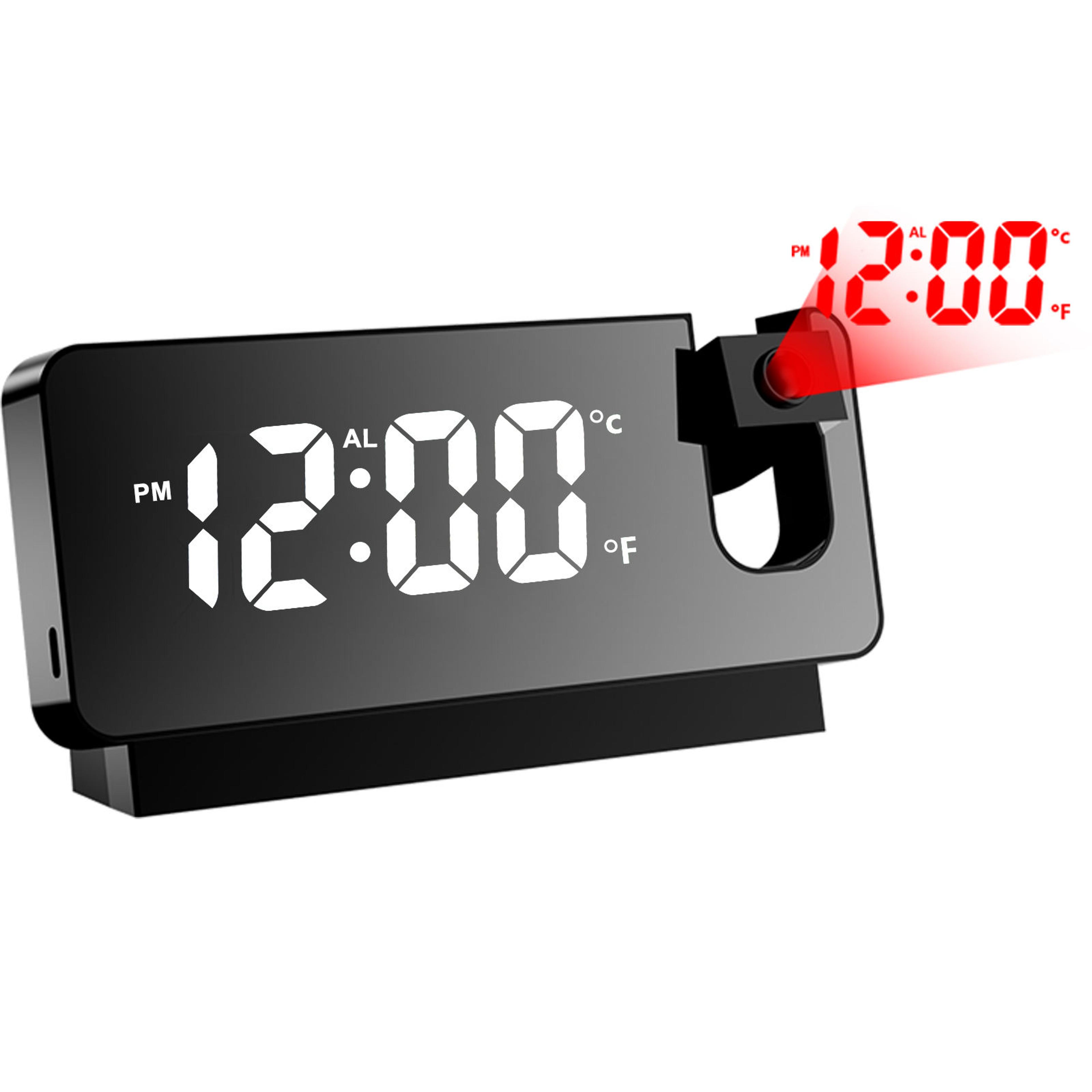 Projection Alarm Clock With LED Digital Display Rechargeable Bedside Clock Ceiling Projection Tempe 1