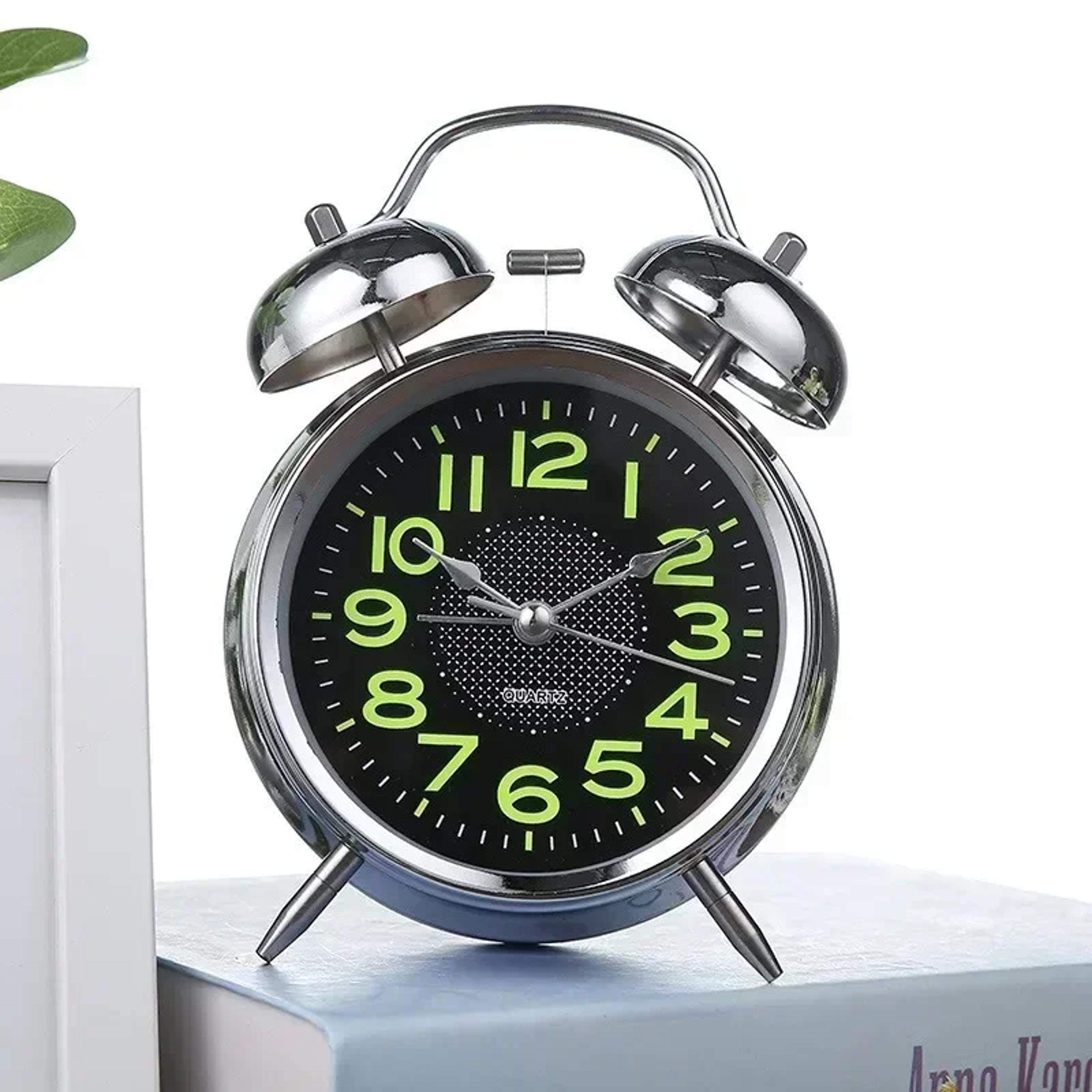 Twin Bell Alarm Clock With Night Light Loud Metal Bedside Clock Silent Vintage Desk Clock 3