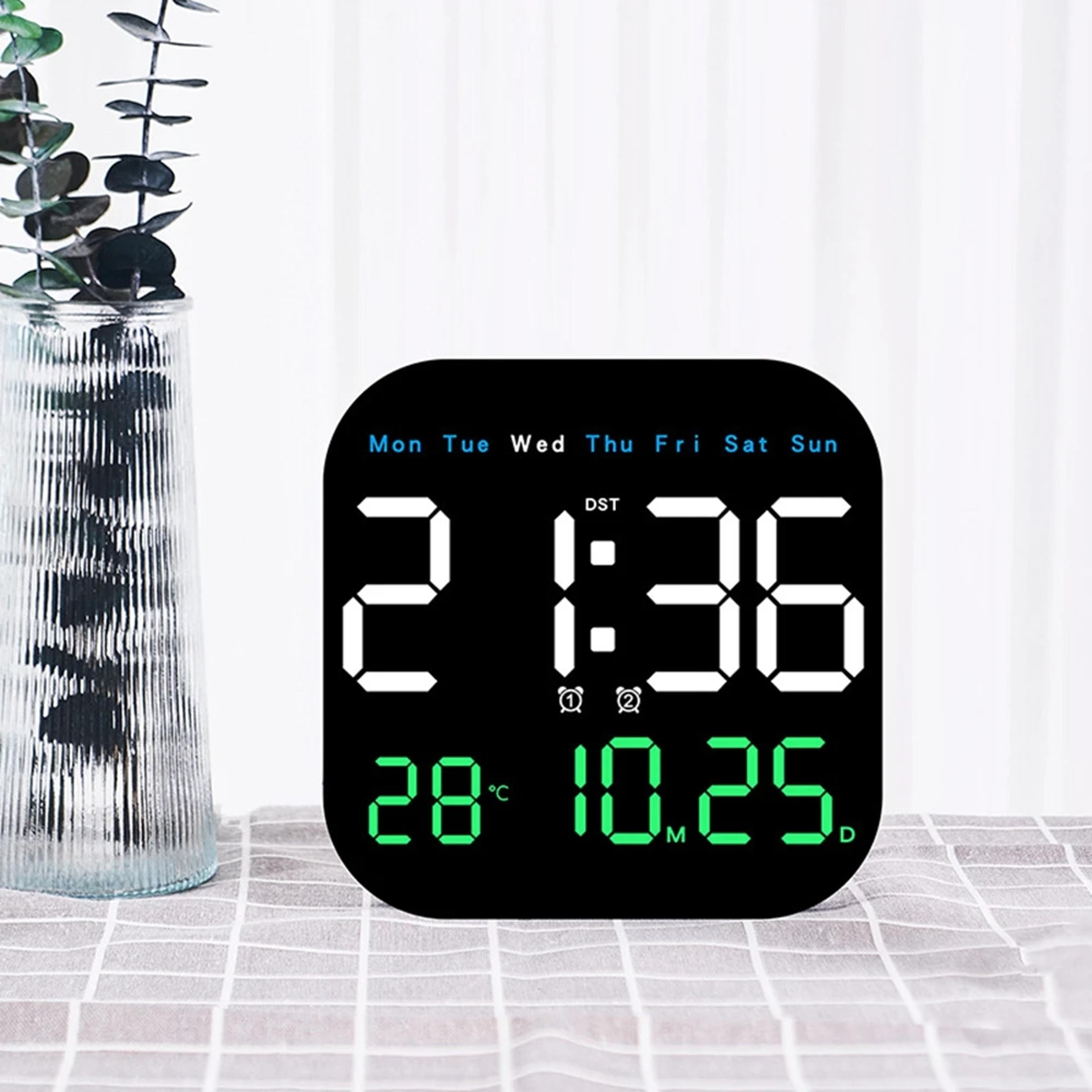 Digital Wall Clock With Remote Control Large LED Alarm Clock Temperature Date Week Display 3