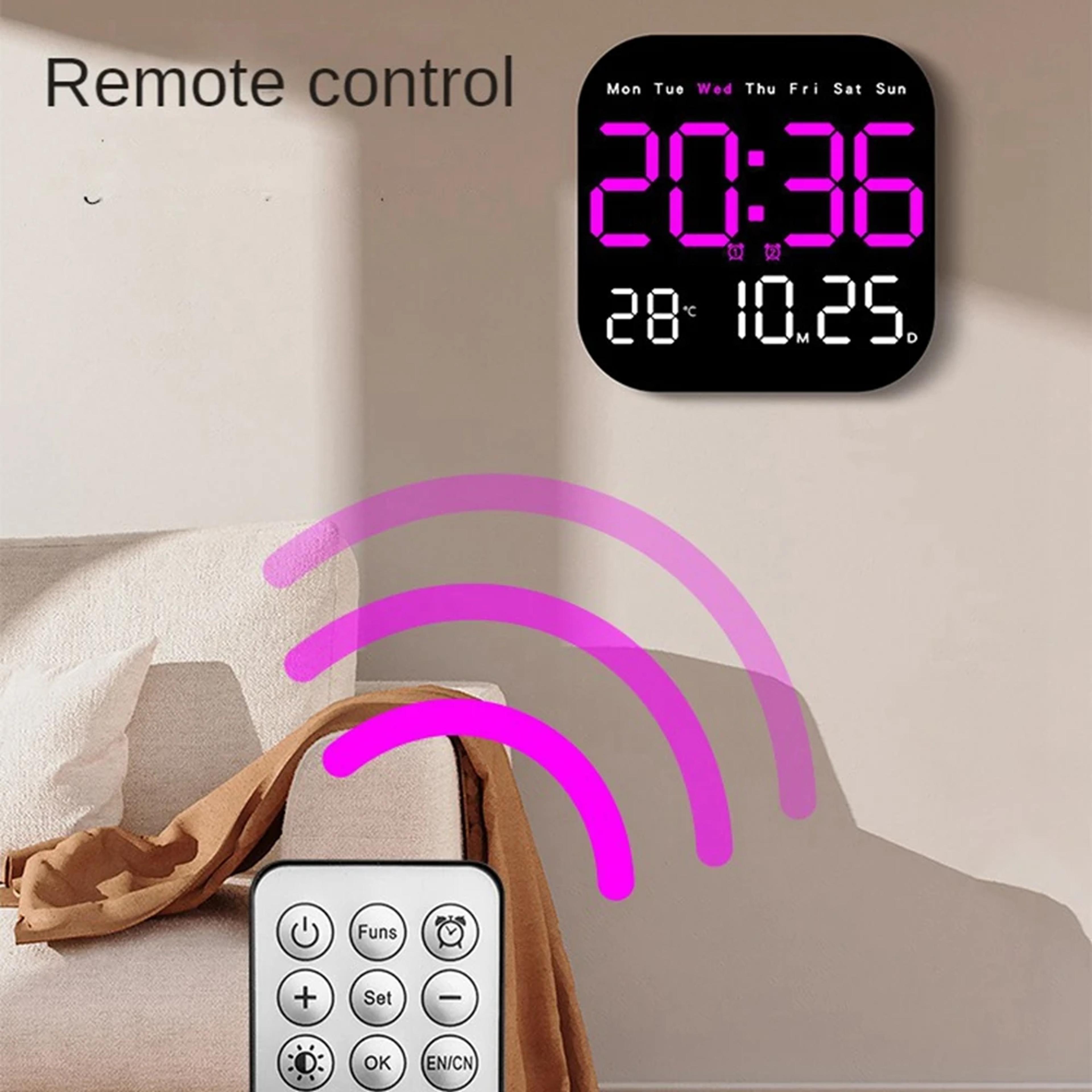 Digital Wall Clock With Remote Control Large LED Alarm Clock Temperature Date Week Display 4