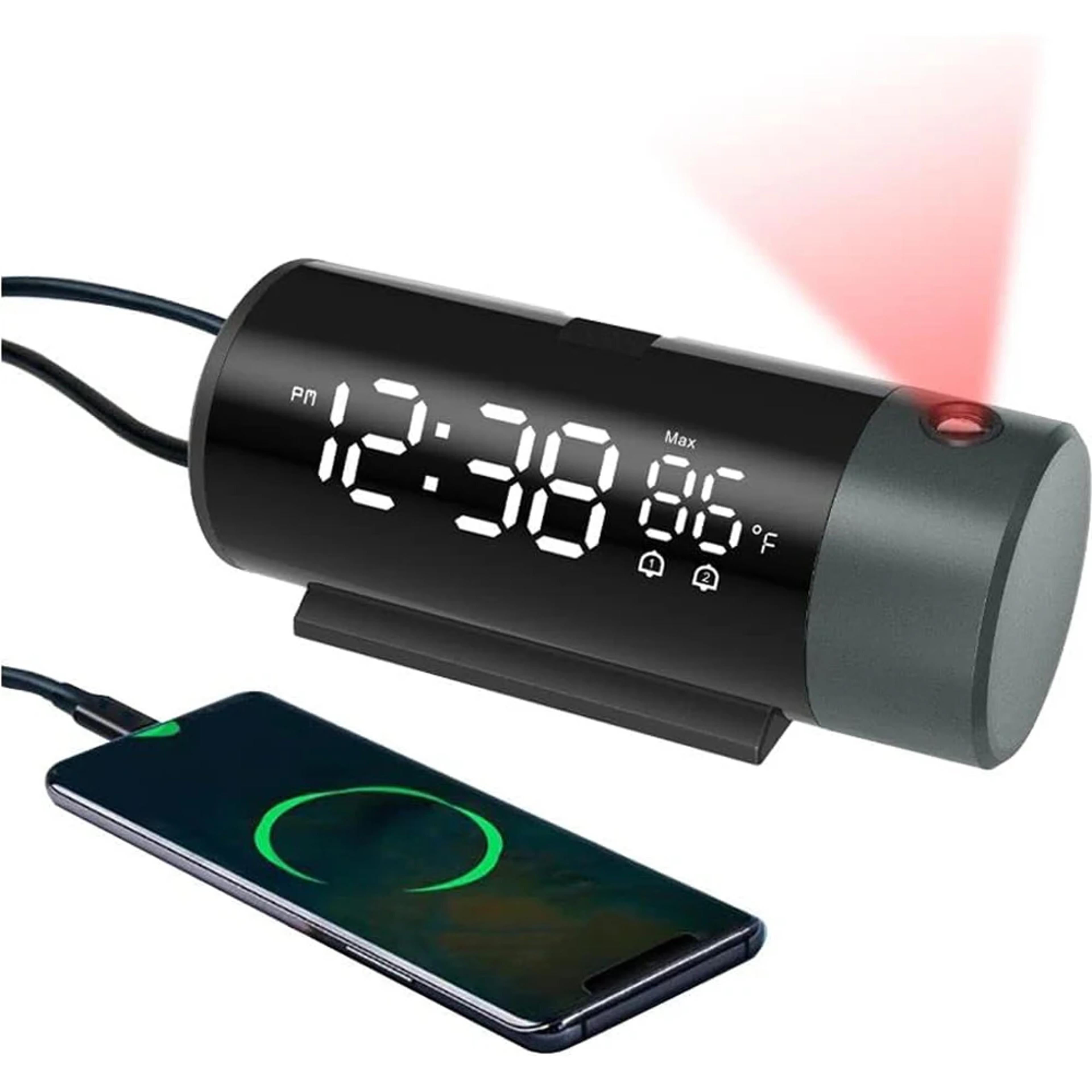 projection alarm clock with digital led display, ceiling projection clock, dual alarm, temperature display