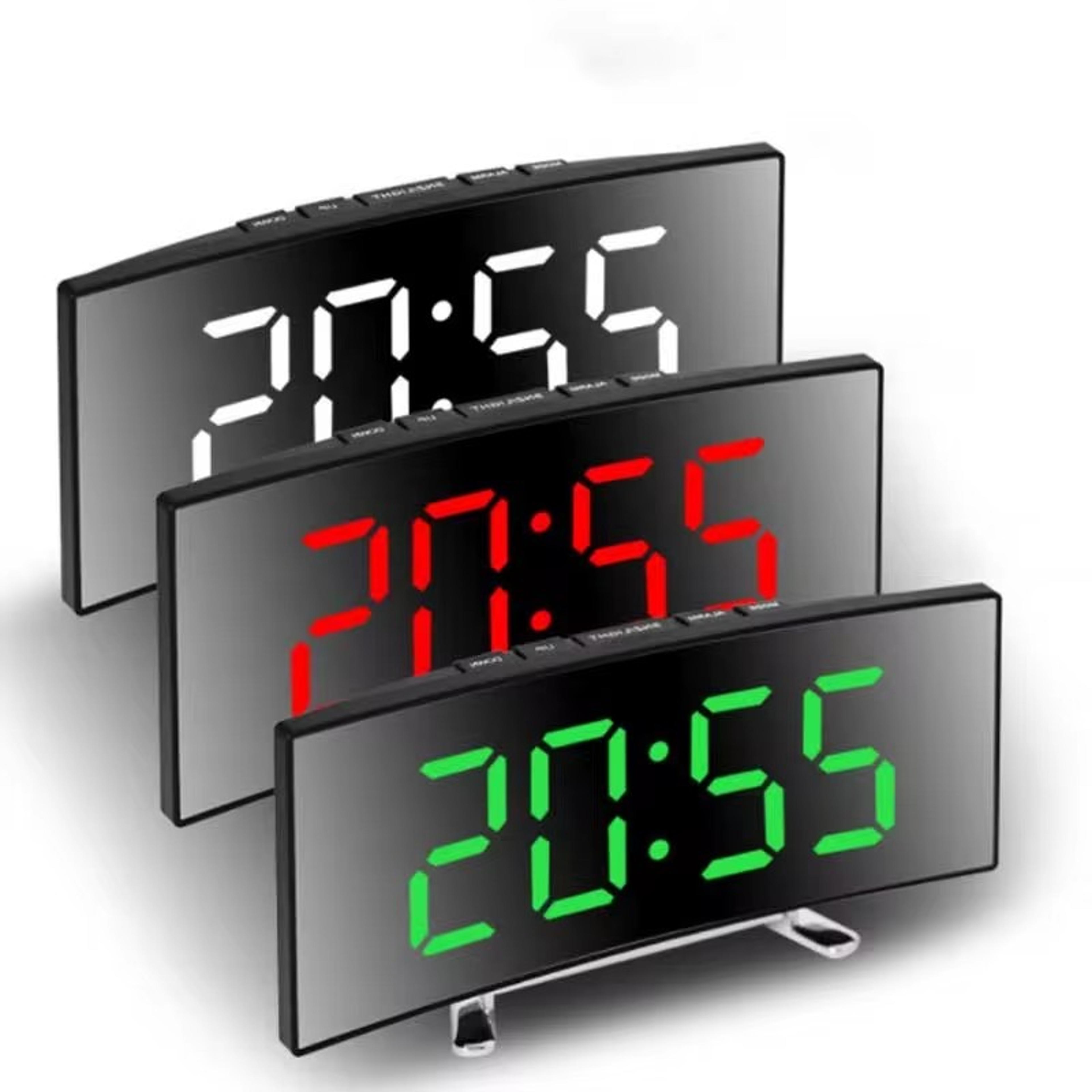 LED Digital Alarm Clock With Mirror Display Large Curved Screen Modern Desk Clock For Bedroom Offic 4