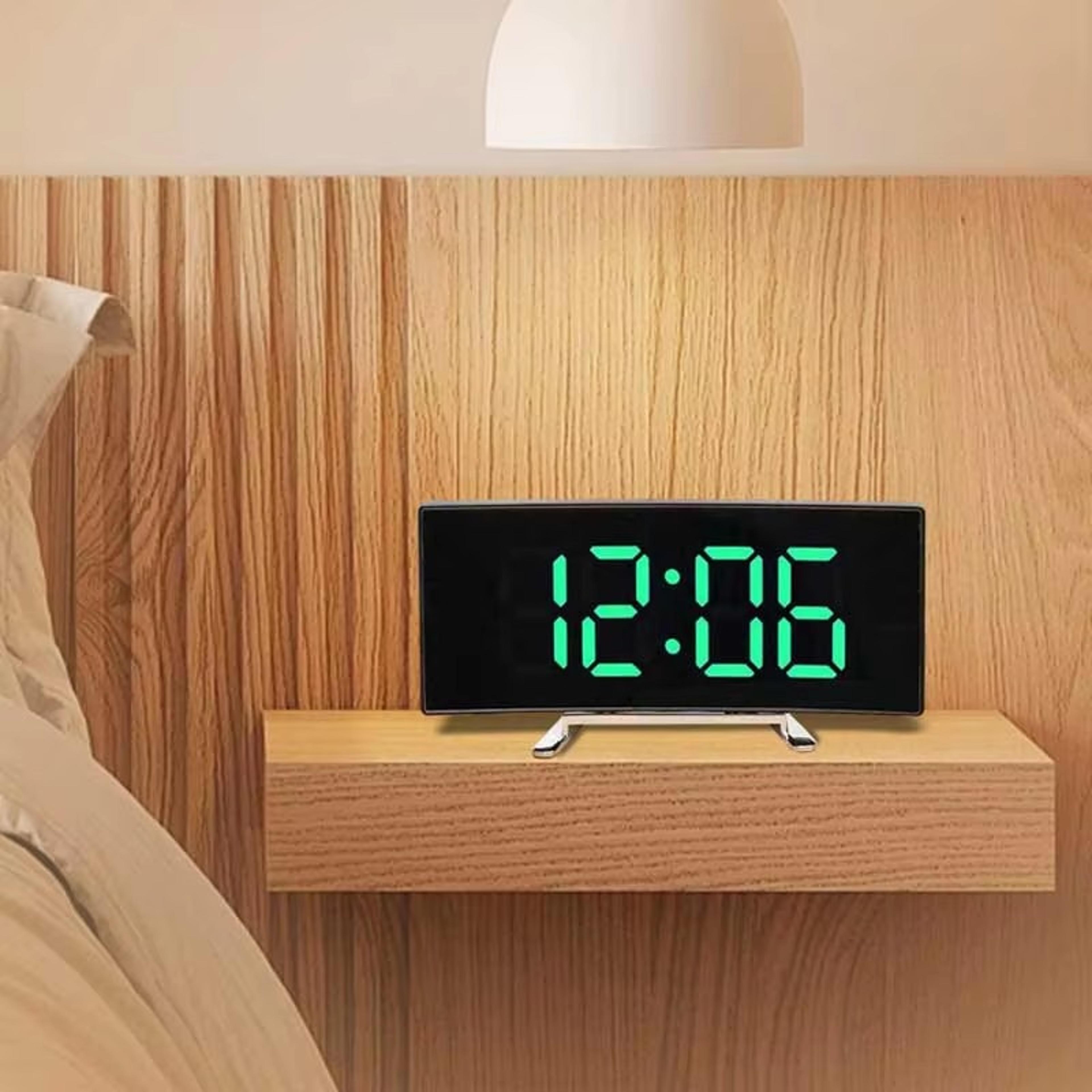 LED Digital Alarm Clock With Mirror Display Large Curved Screen Modern Desk Clock For Bedroom Offic 6