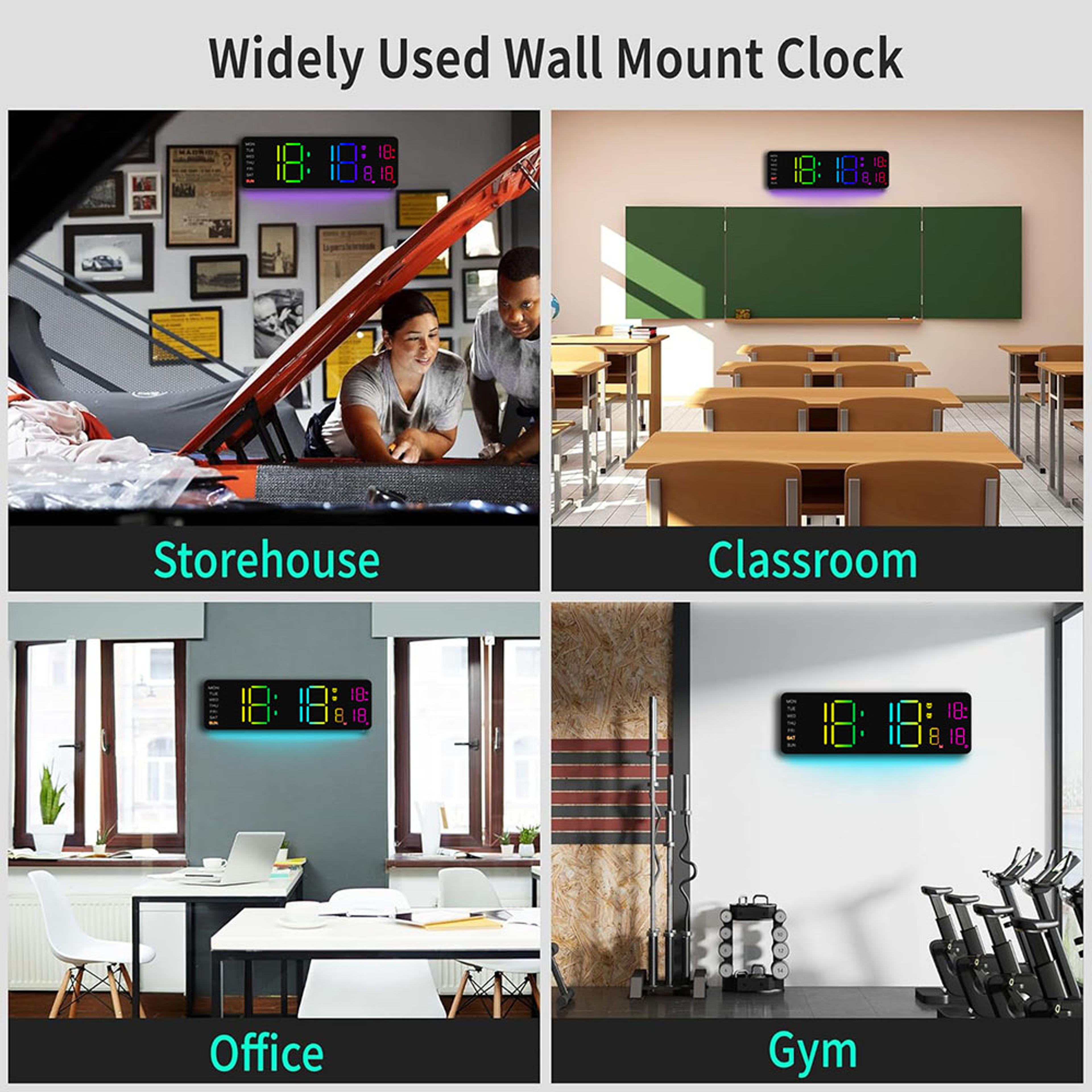 Digital LED Wall Clock With Remote Control Large Calendar Display RGB Night Light And Temperature M 2