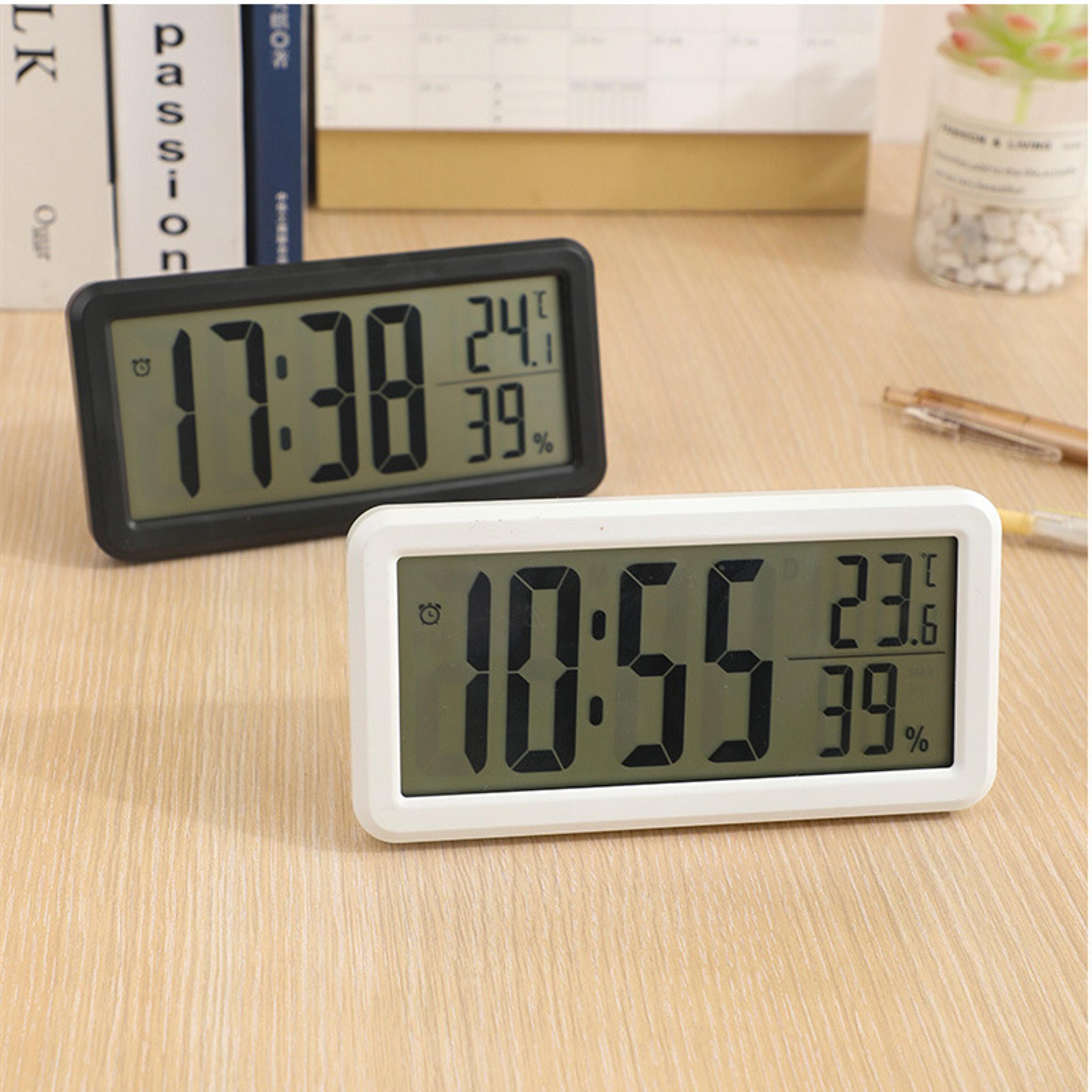slim nordic digital alarm clock with large led display, battery powered modern desk clock for home and office