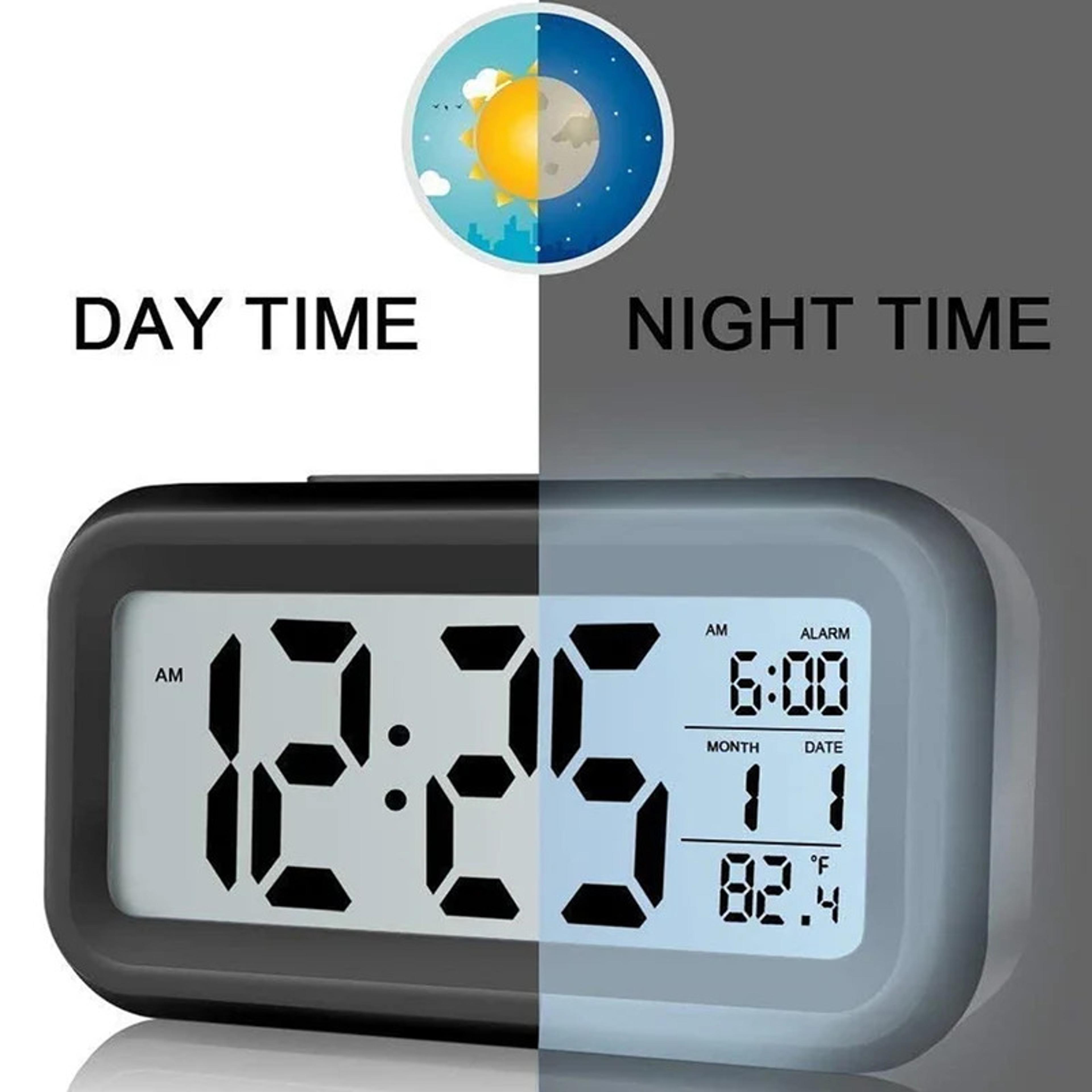 Digital Alarm Clock With Temperature Display Backlight Sensor For Bedroom Office Desk 4