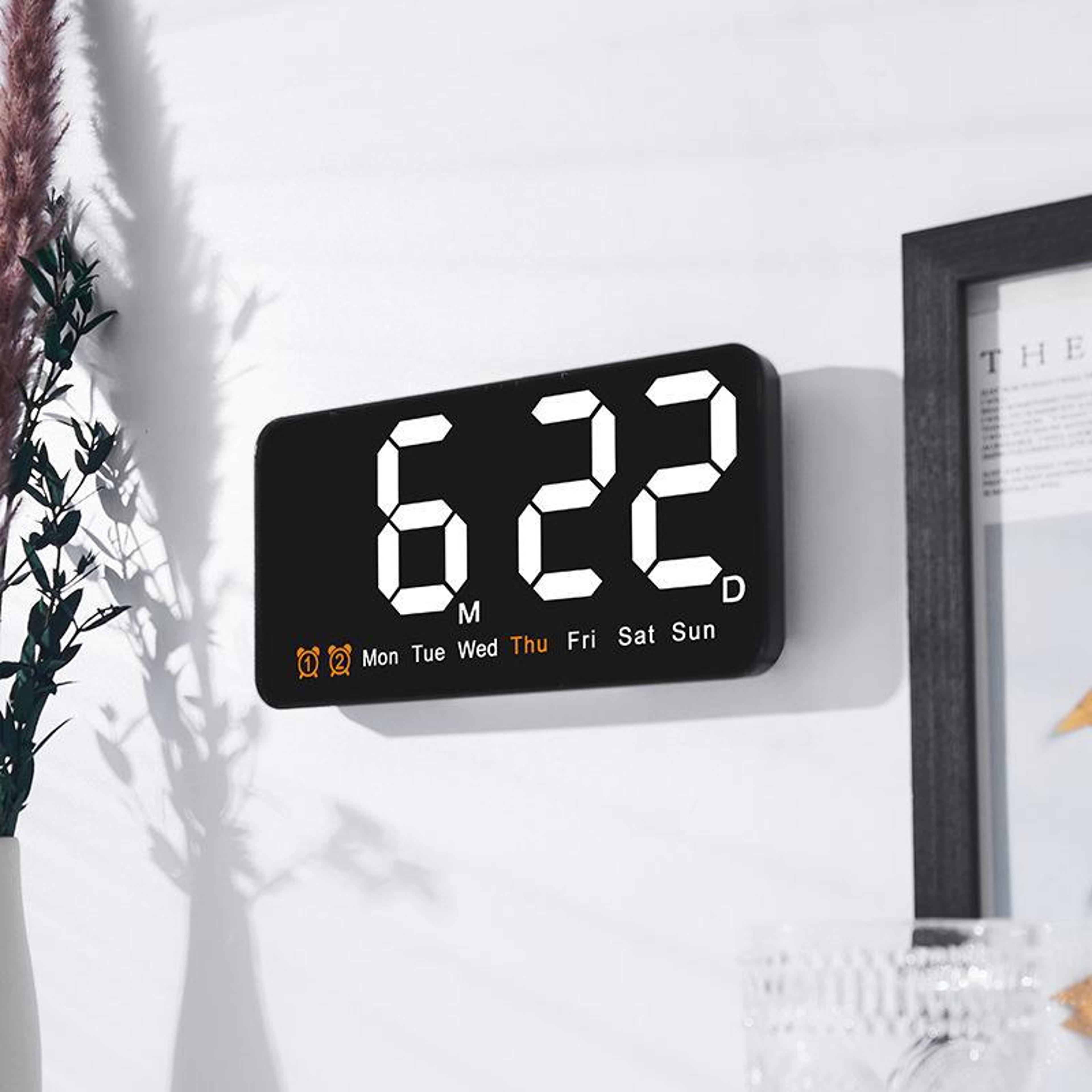 Voice Control Digital Wall Clock Large LED Clock With Temperature Display And Dual Alarm 0