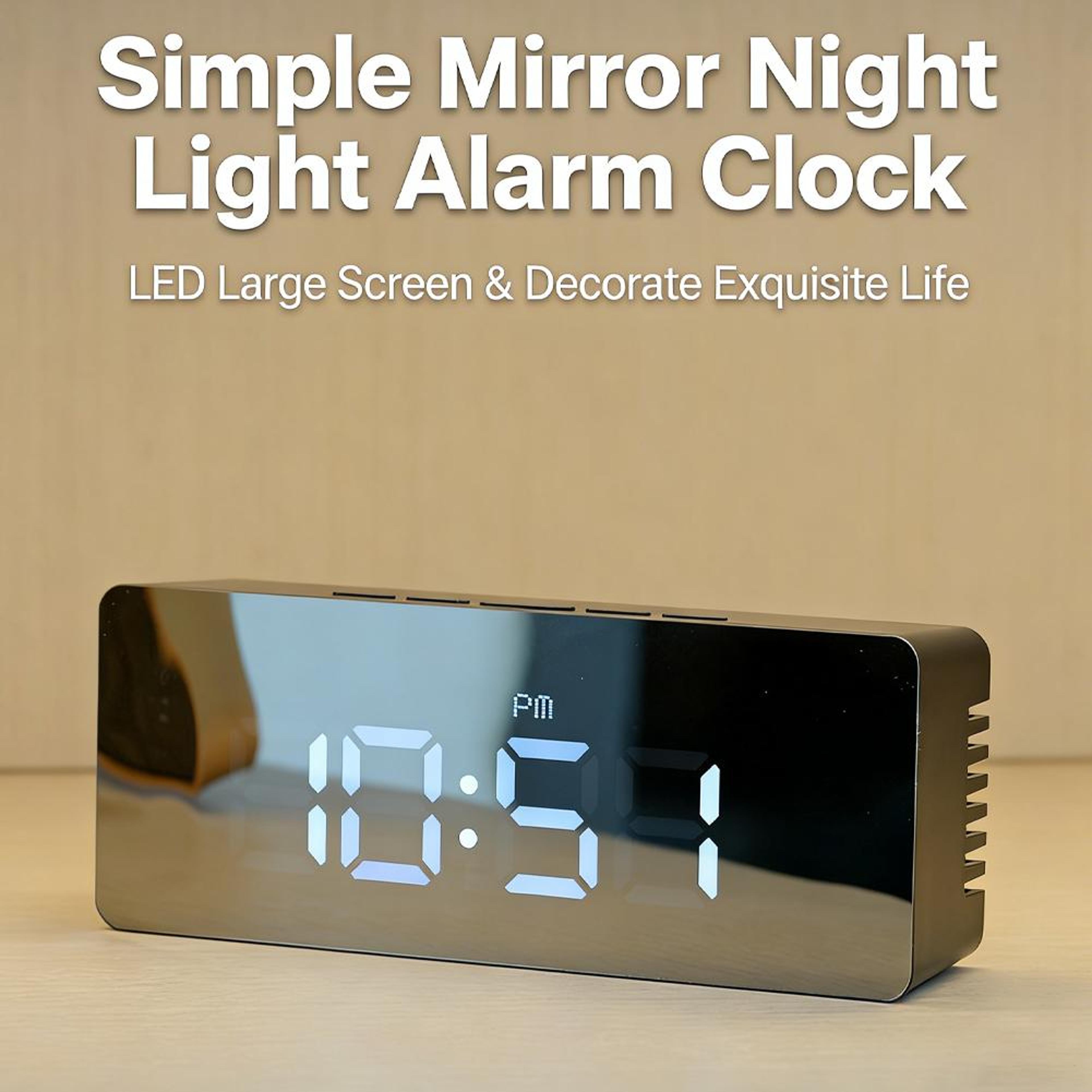 Digital Alarm Clock With Large LED Display Mirror Alarm Clock For Bedroom Desk Nightstand 7