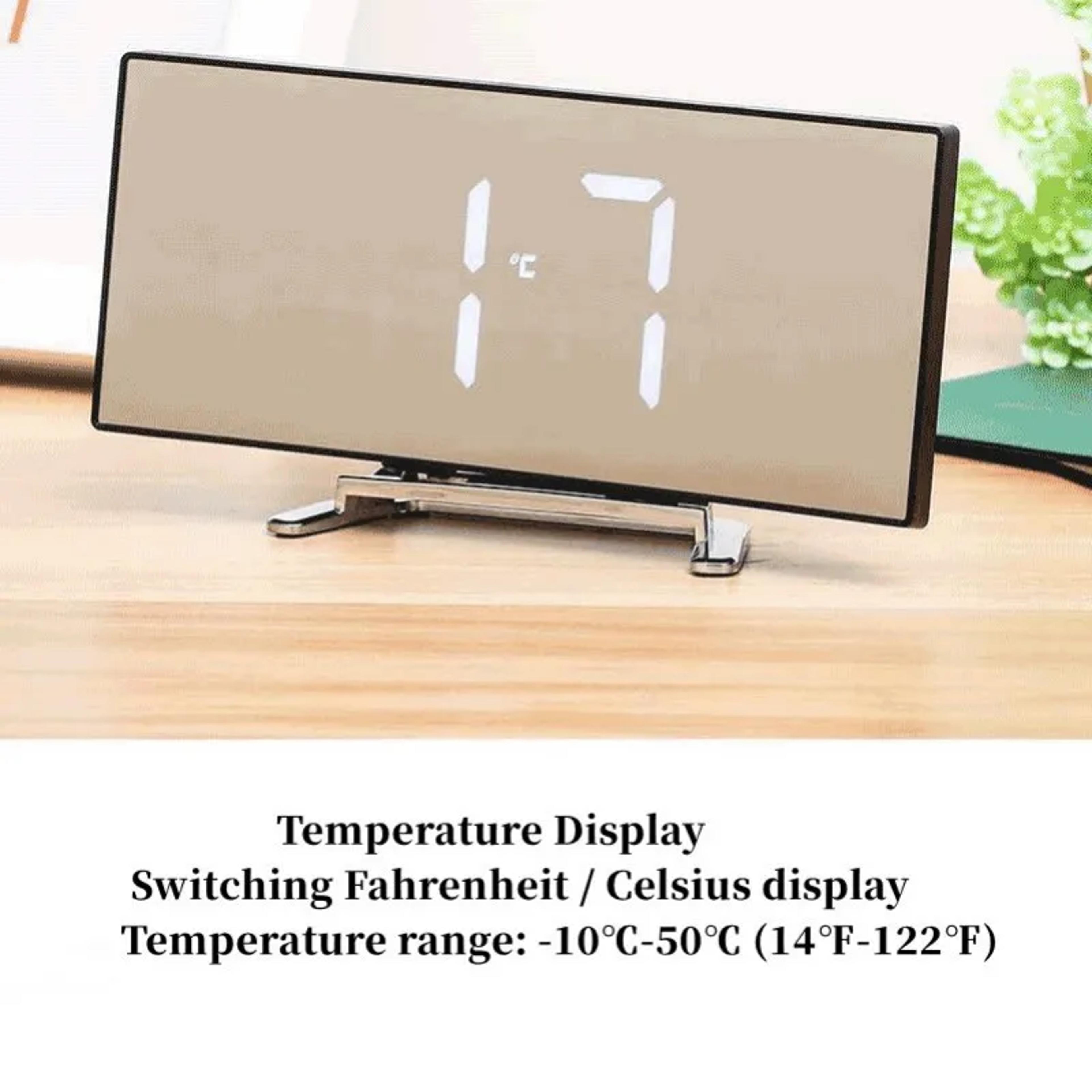 LED Mirror Digital Alarm Clock With Temperature Display USB Powered Bedroom Desk Clock With Snooze 5