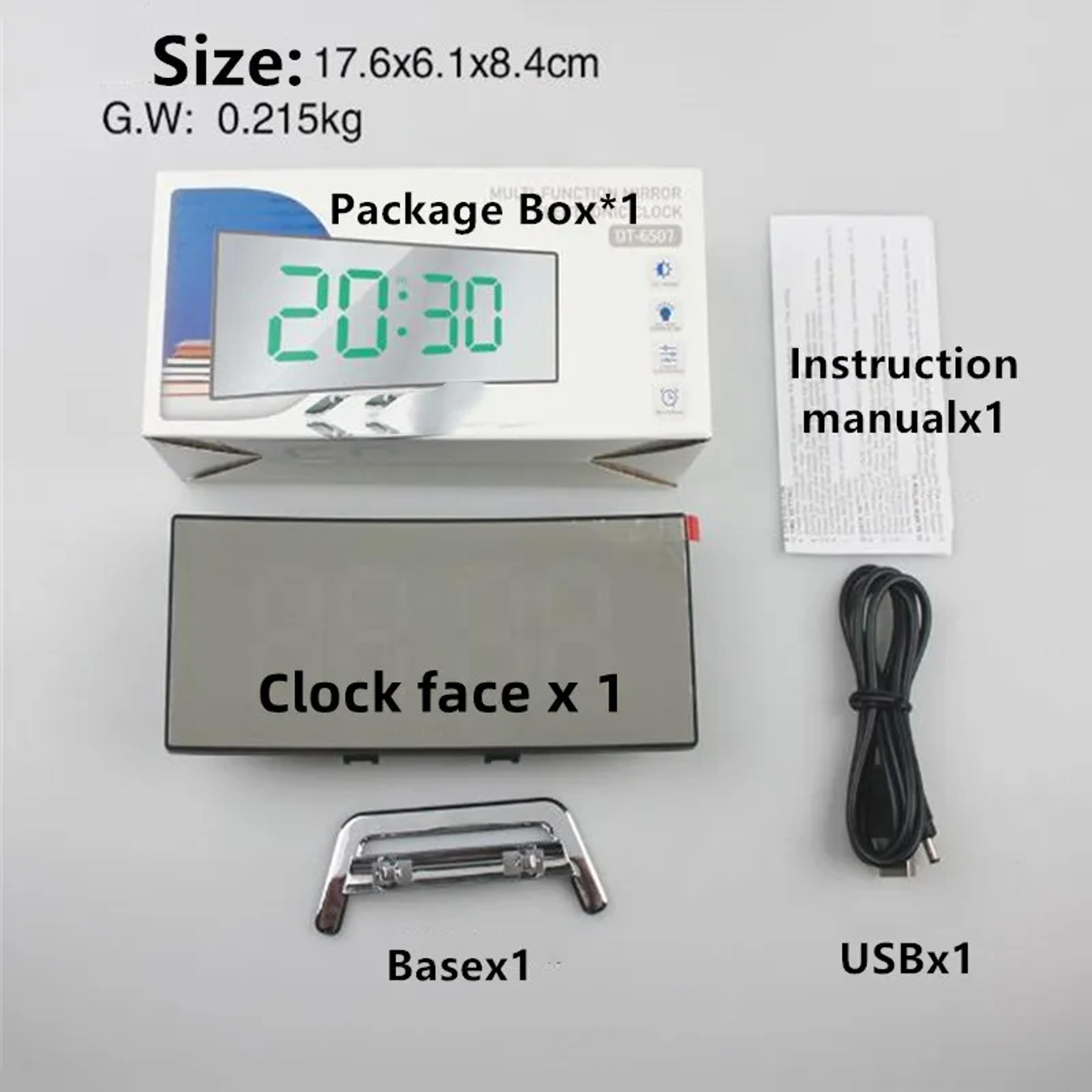 LED Mirror Digital Alarm Clock With Temperature Display USB Powered Bedroom Desk Clock With Snooze 7