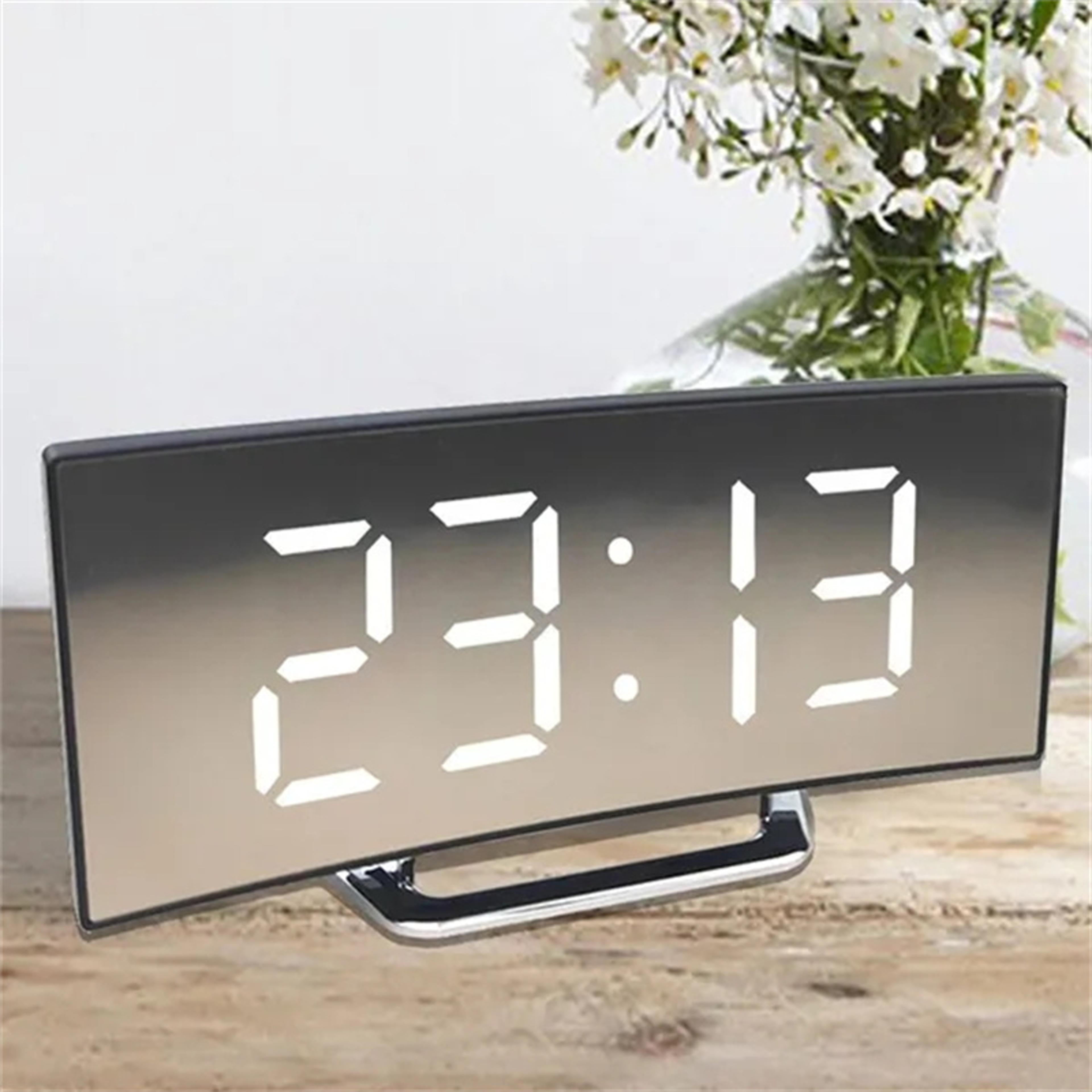Curved Mirror LED Digital Alarm Clock With Large Display USB Powered Bedside Clock 4