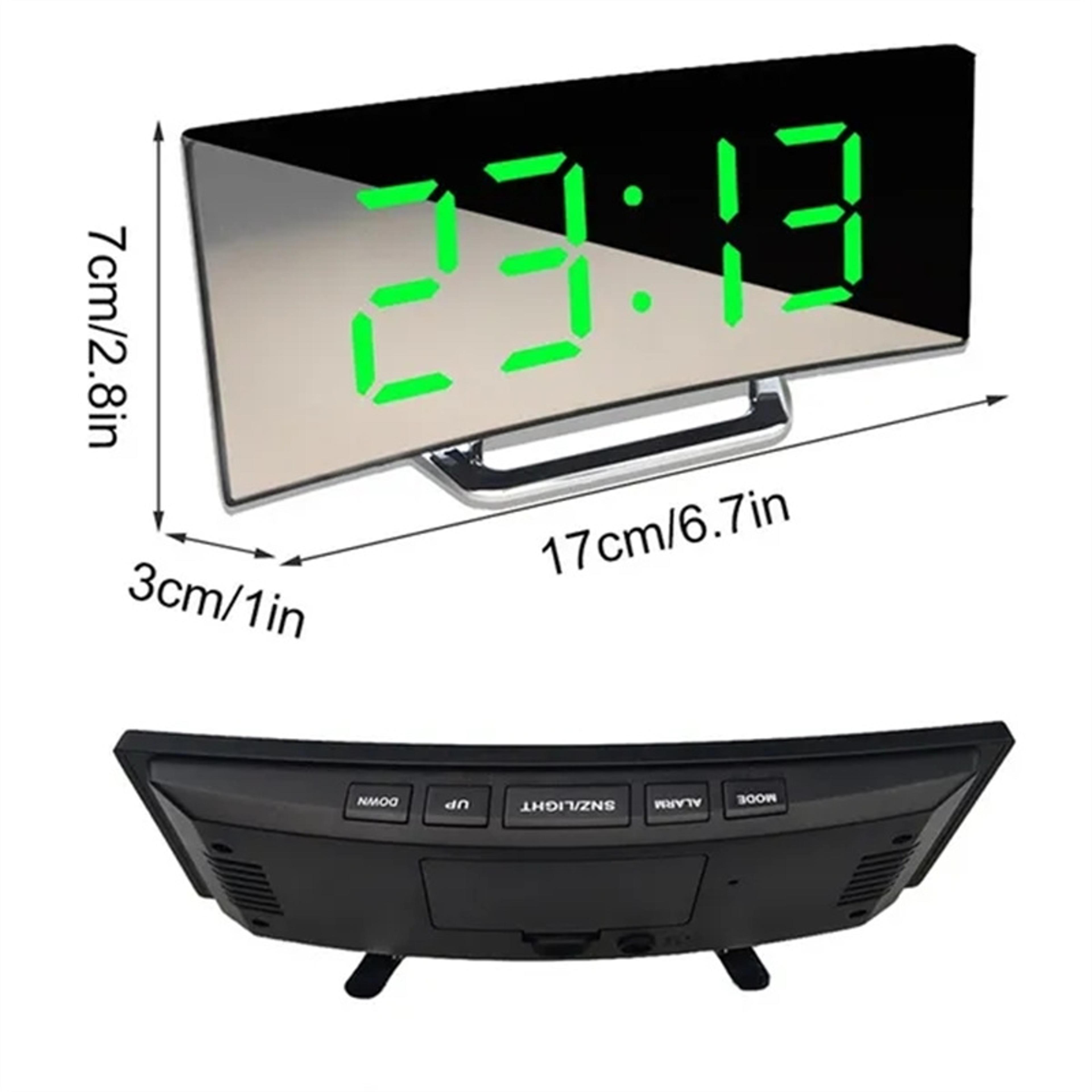 Curved Mirror LED Digital Alarm Clock With Large Display USB Powered Bedside Clock 5