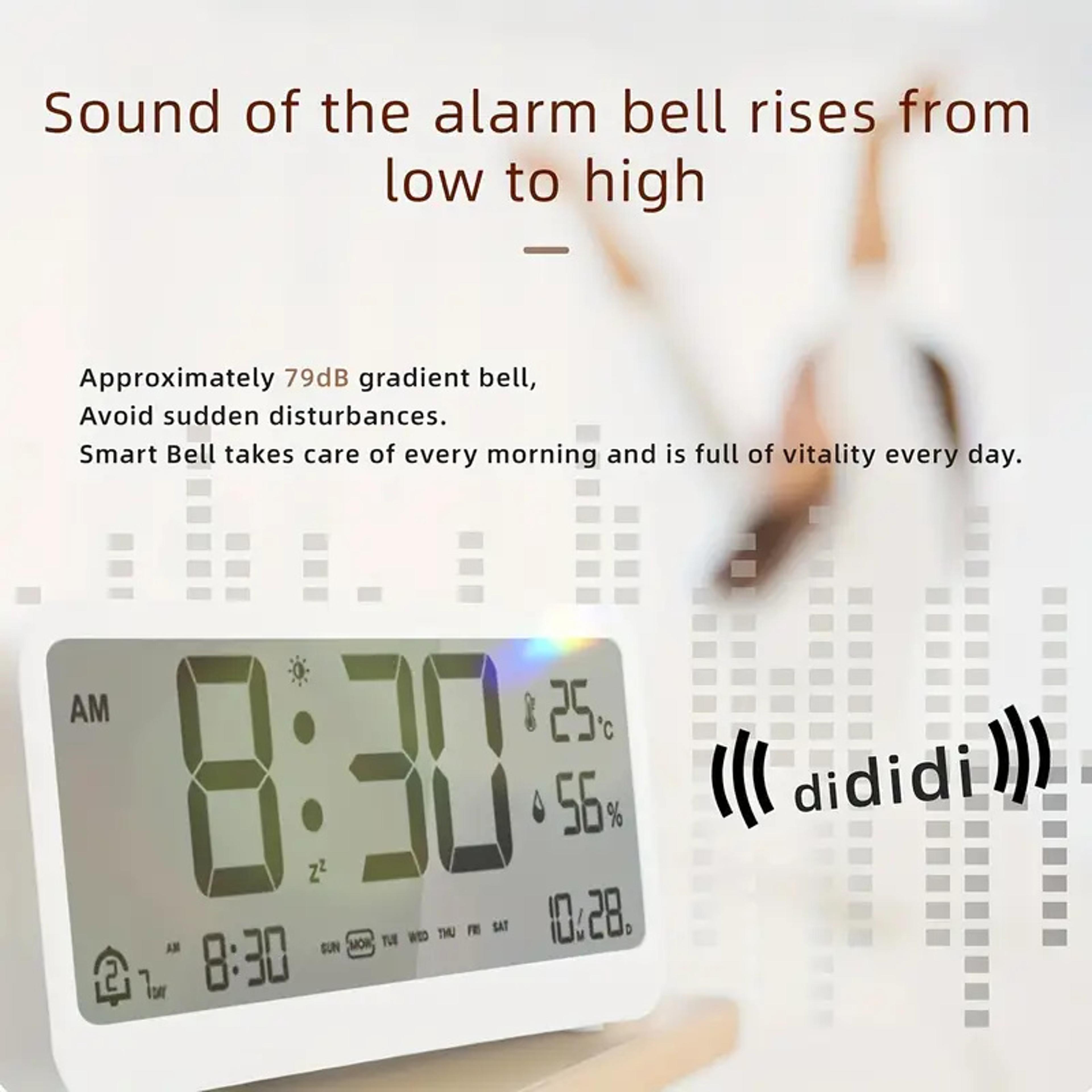 Smart LCD Digital Alarm Clock With Temperature Humidity Display Silent Bedside Calendar Clock With  3