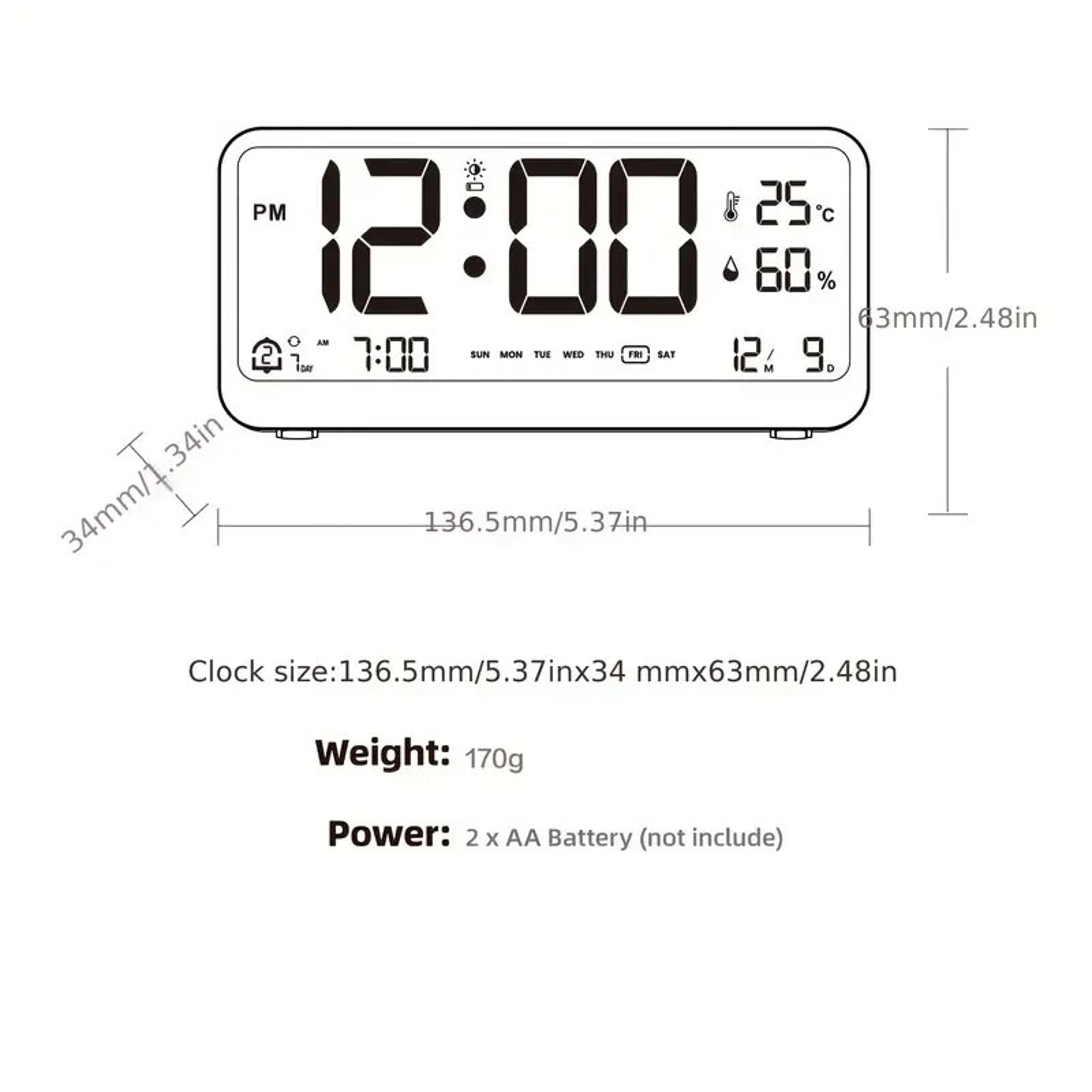 Smart LCD Digital Alarm Clock With Temperature Humidity Display Silent Bedside Calendar Clock With  6