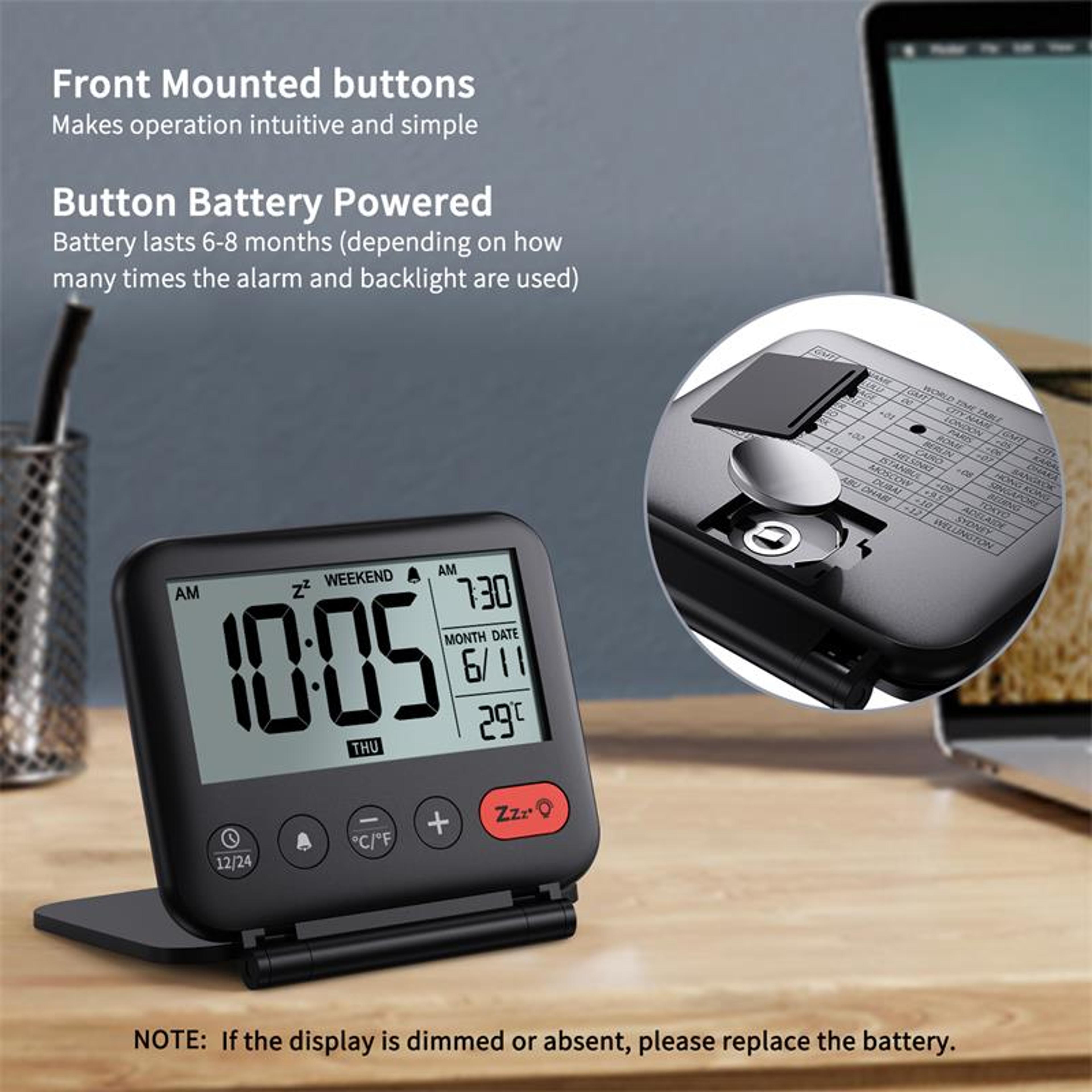 Portable Digital Travel Alarm Clock With Backlight LCD Display Temperature Monitor And Snooze Funct 3