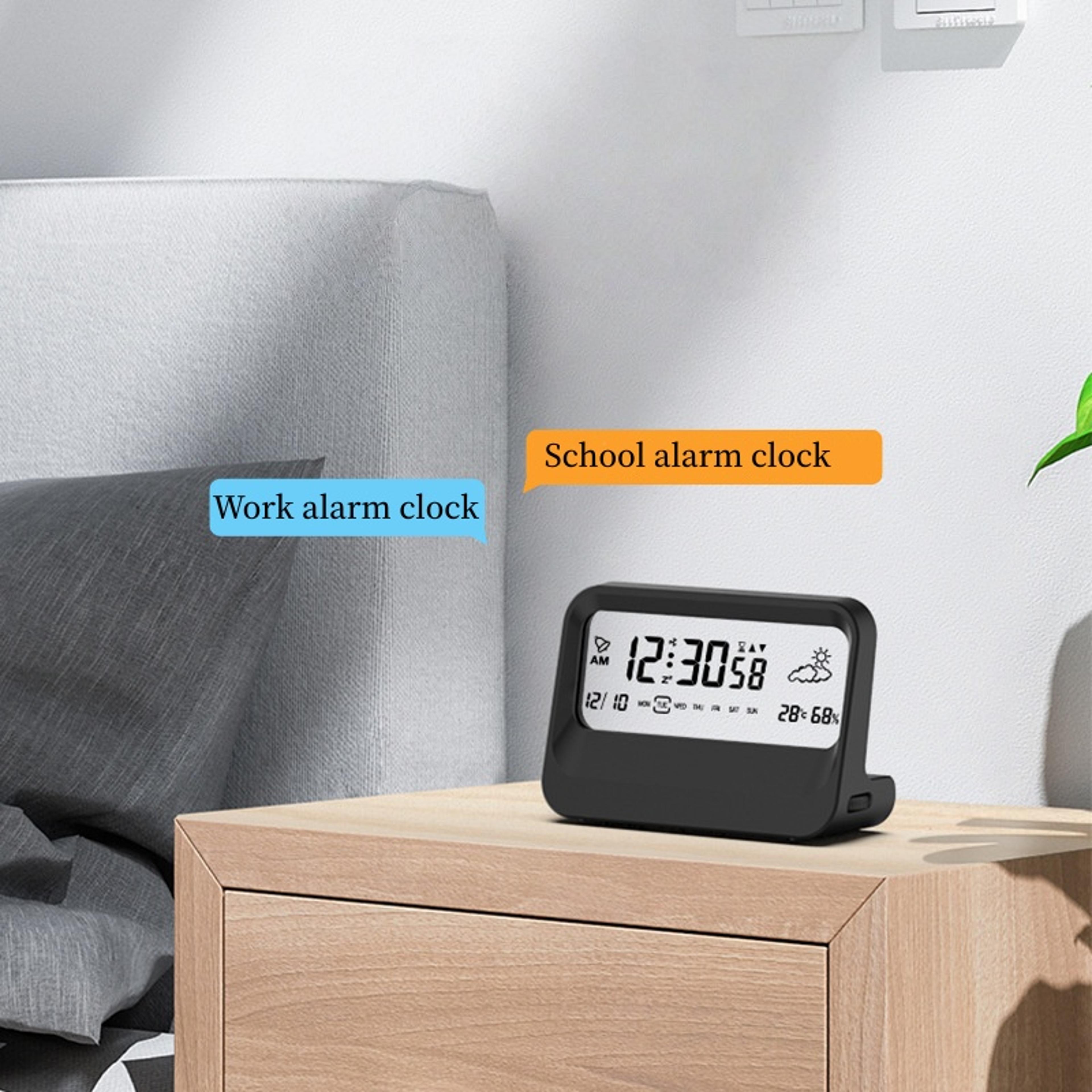 Transparent LCD Digital Alarm Clock With Temperature Humidity Display Silent Battery Powered Desk C 7