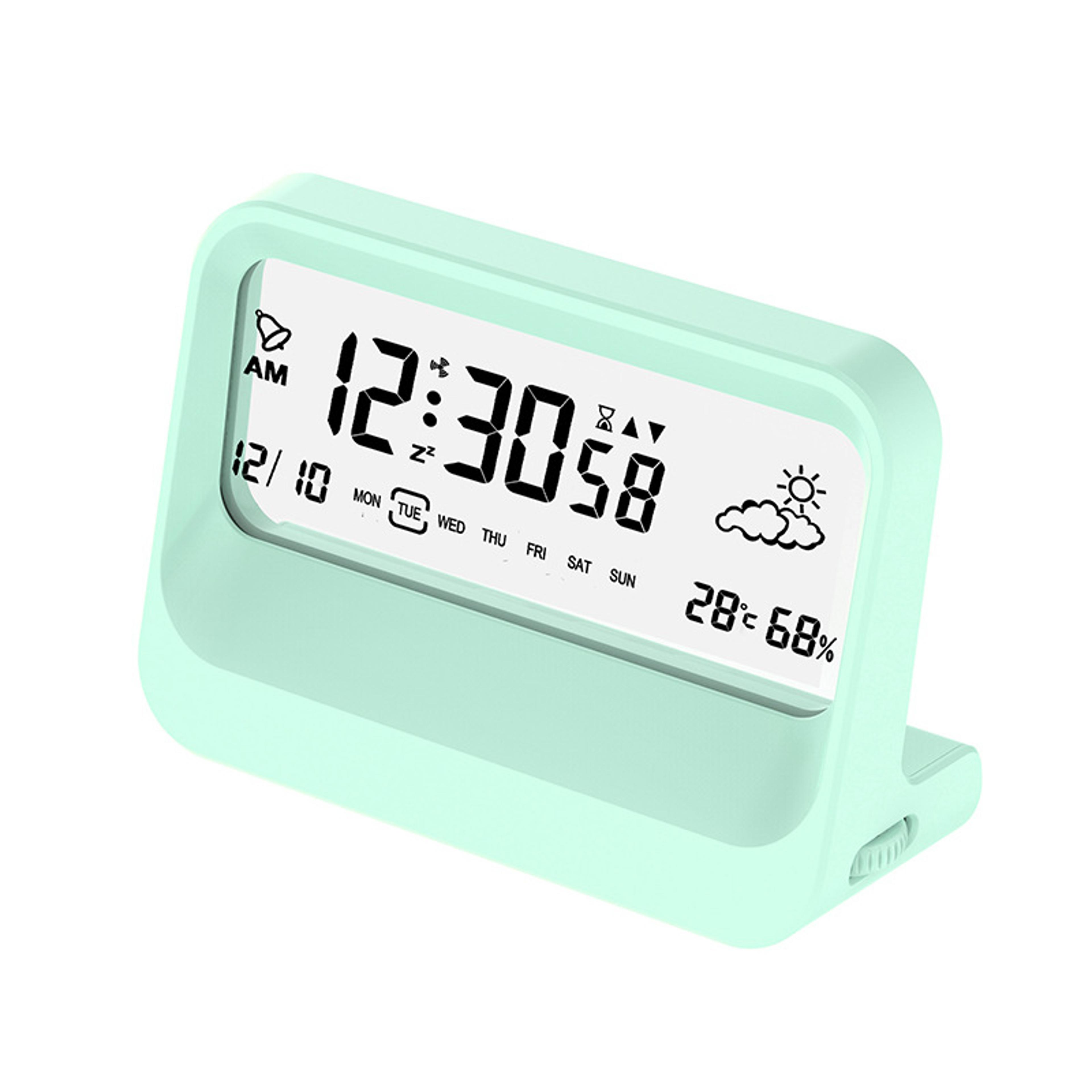 Transparent LCD Digital Alarm Clock With Temperature Humidity Display Silent Battery Powered Desk C 1