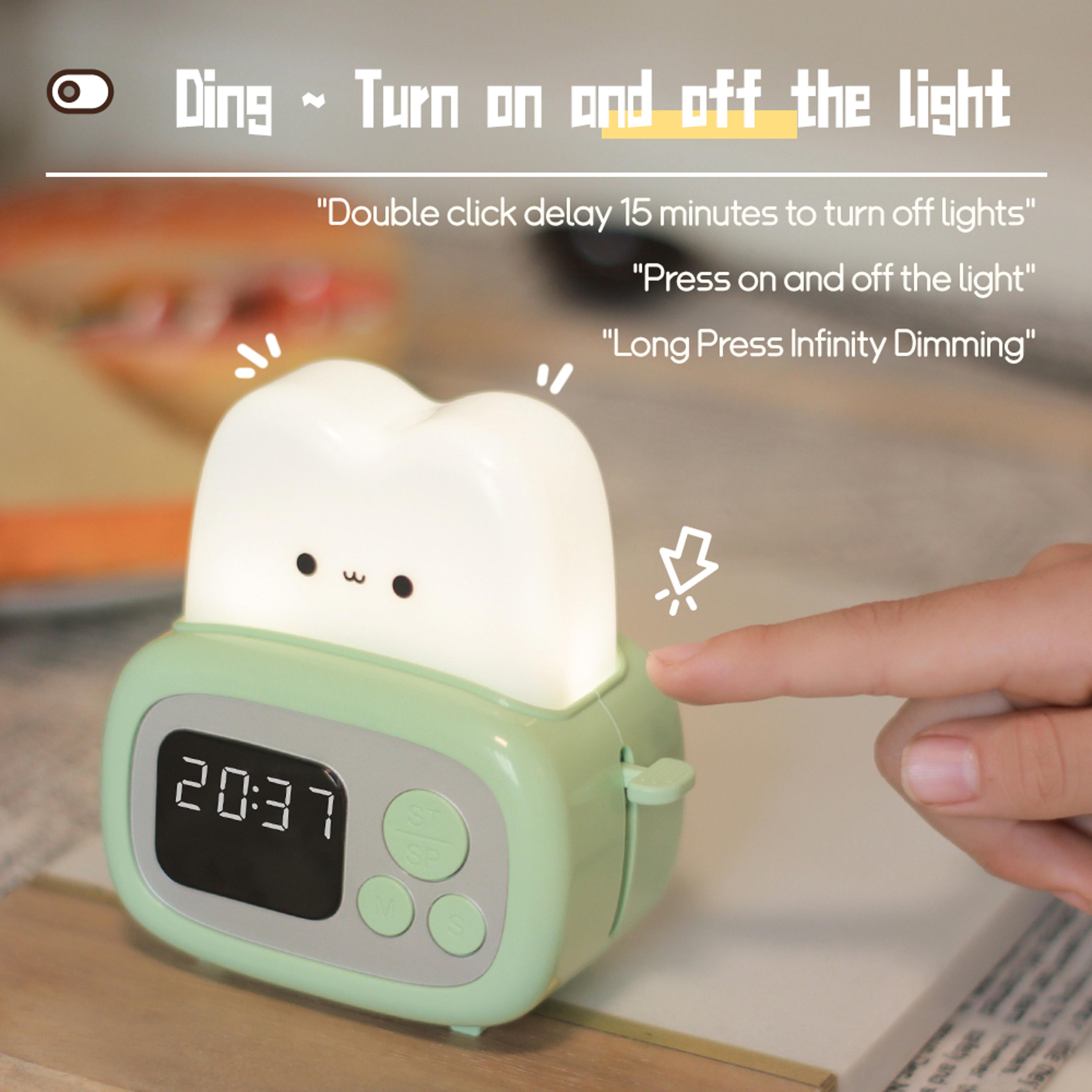 Cute LED Toaster Alarm Clock With Night Light And Timer For Bedroom Bedside Decor 5