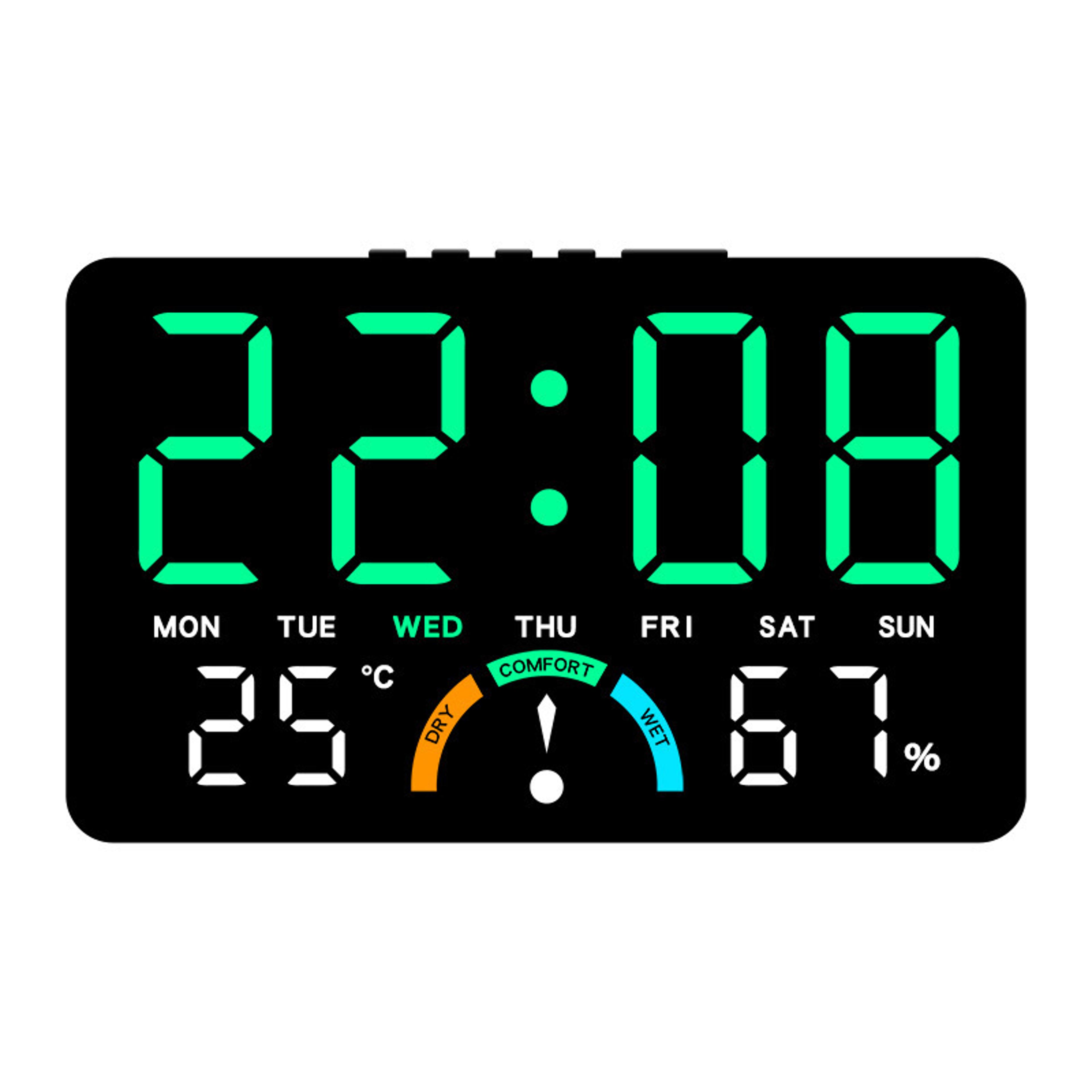 Large Screen Digital Wall Clock With Alarm Date Thermometer Hygrometer Display 3