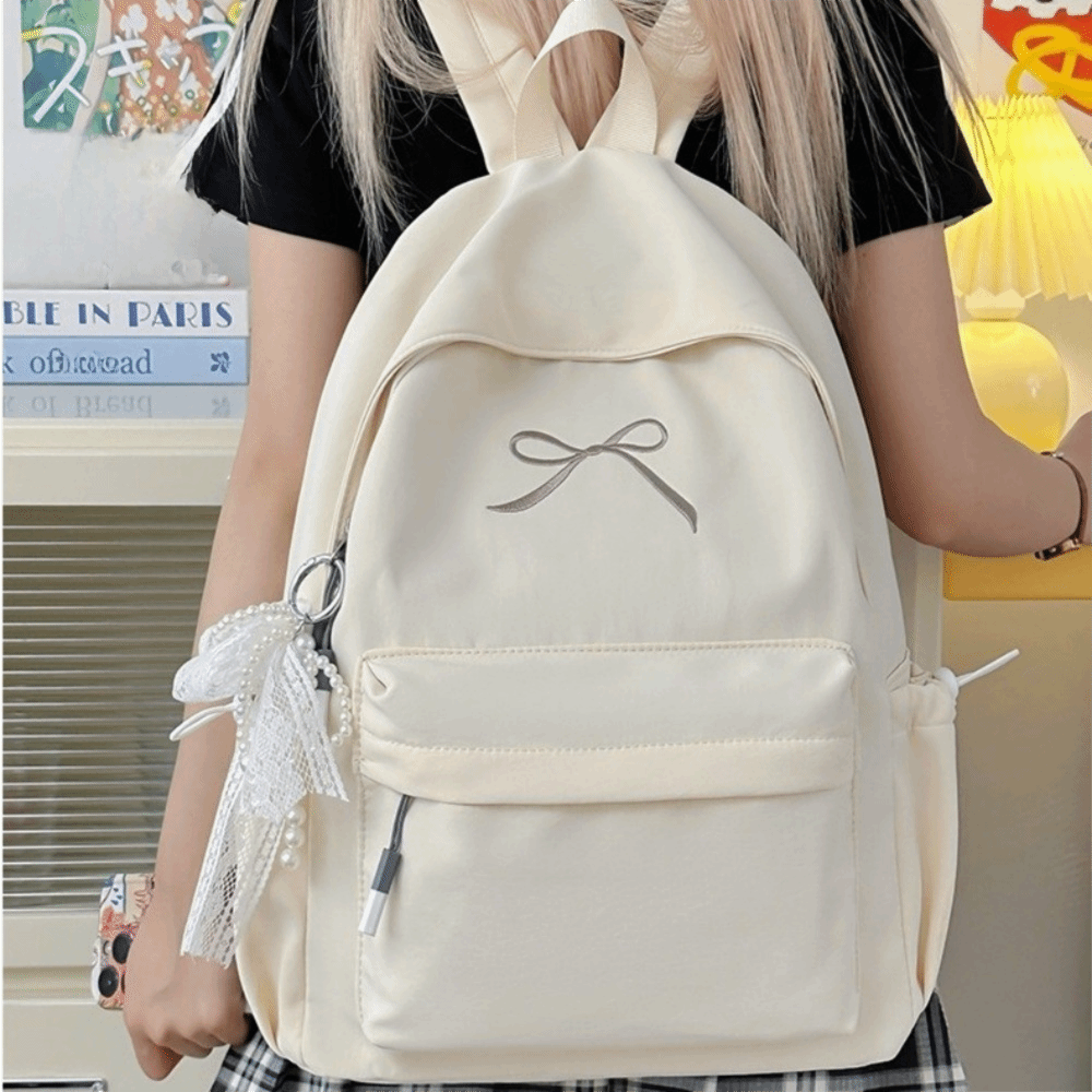 Embroidered Bow Girls Backpack Lightweight School Backpack Large Capacity Rucksack 8