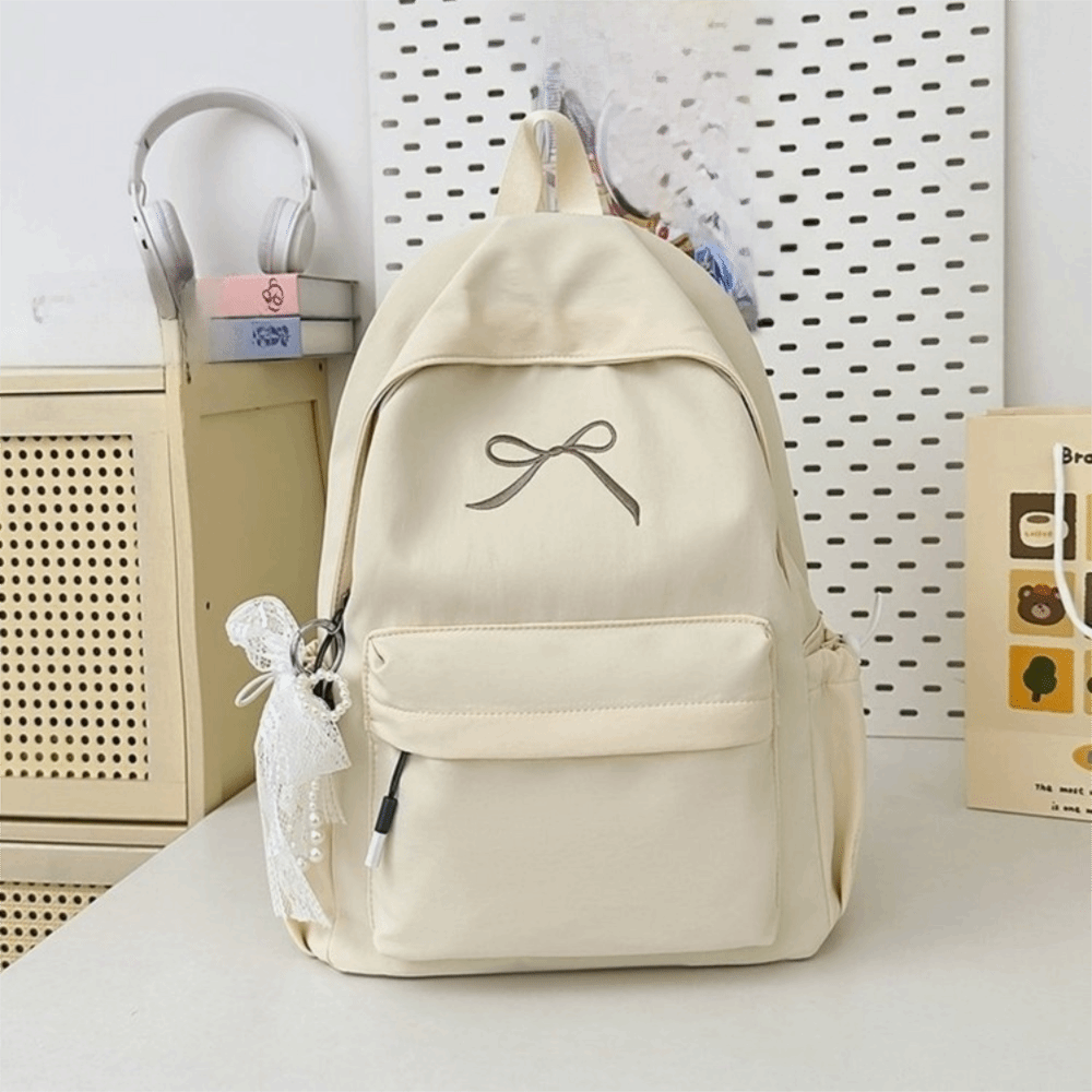Embroidered Bow Girls Backpack Lightweight School Backpack Large Capacity Rucksack 3