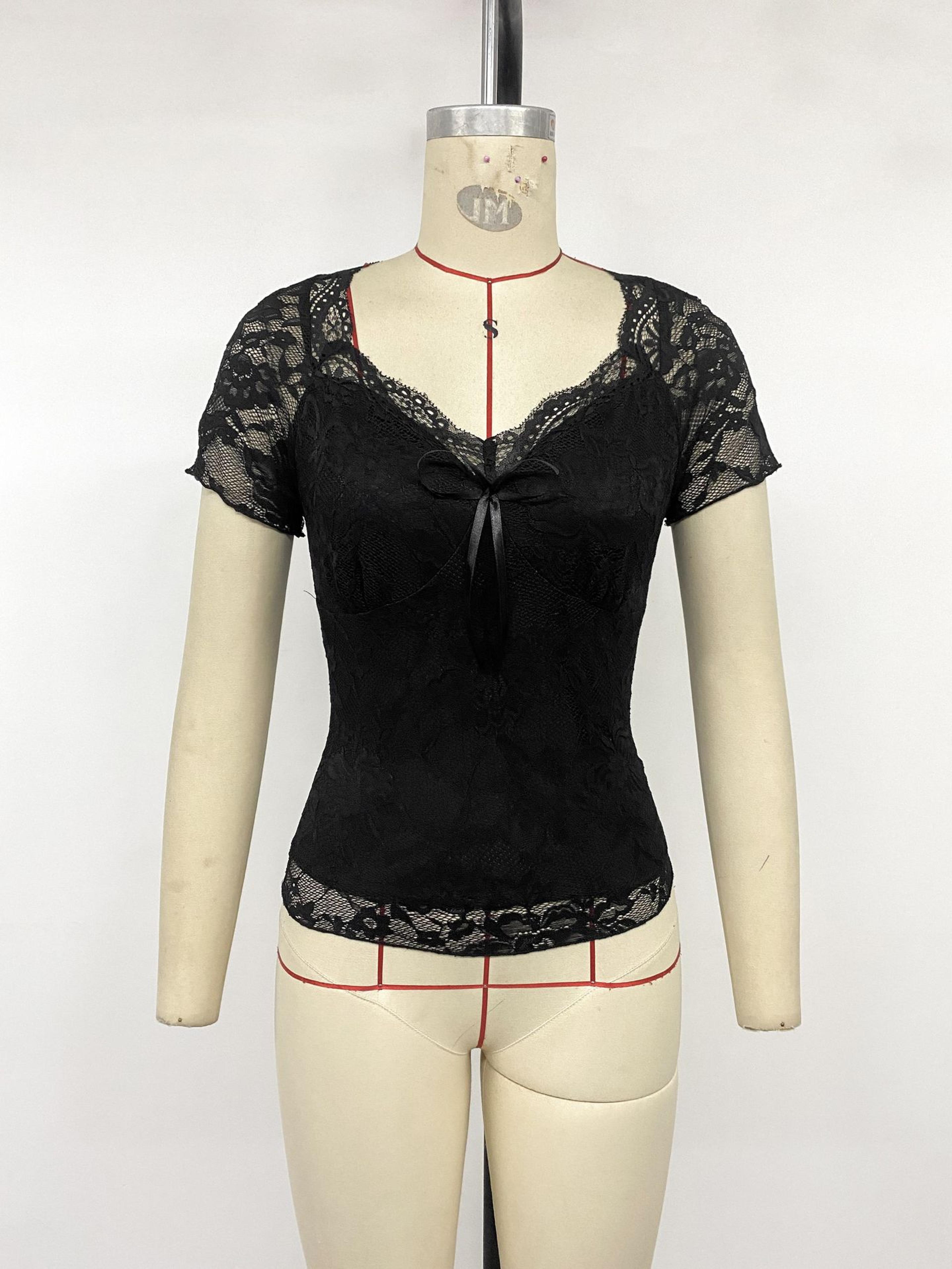 Elegant Black Lace Crop Top With Square Neck And Tie Detail 1