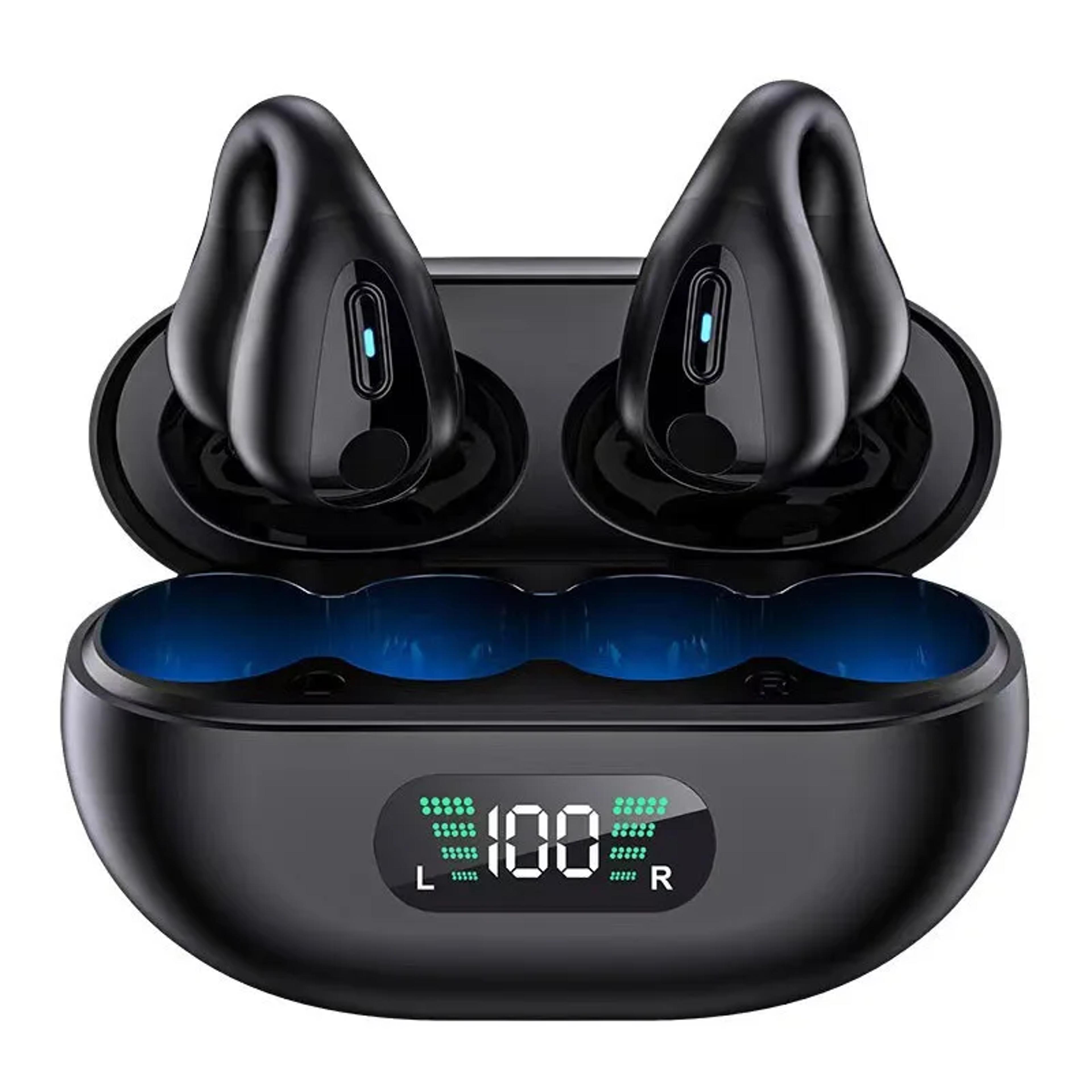 Wireless Bluetooth Earbuds With Ear Clip Fit LED Display And Mic 1
