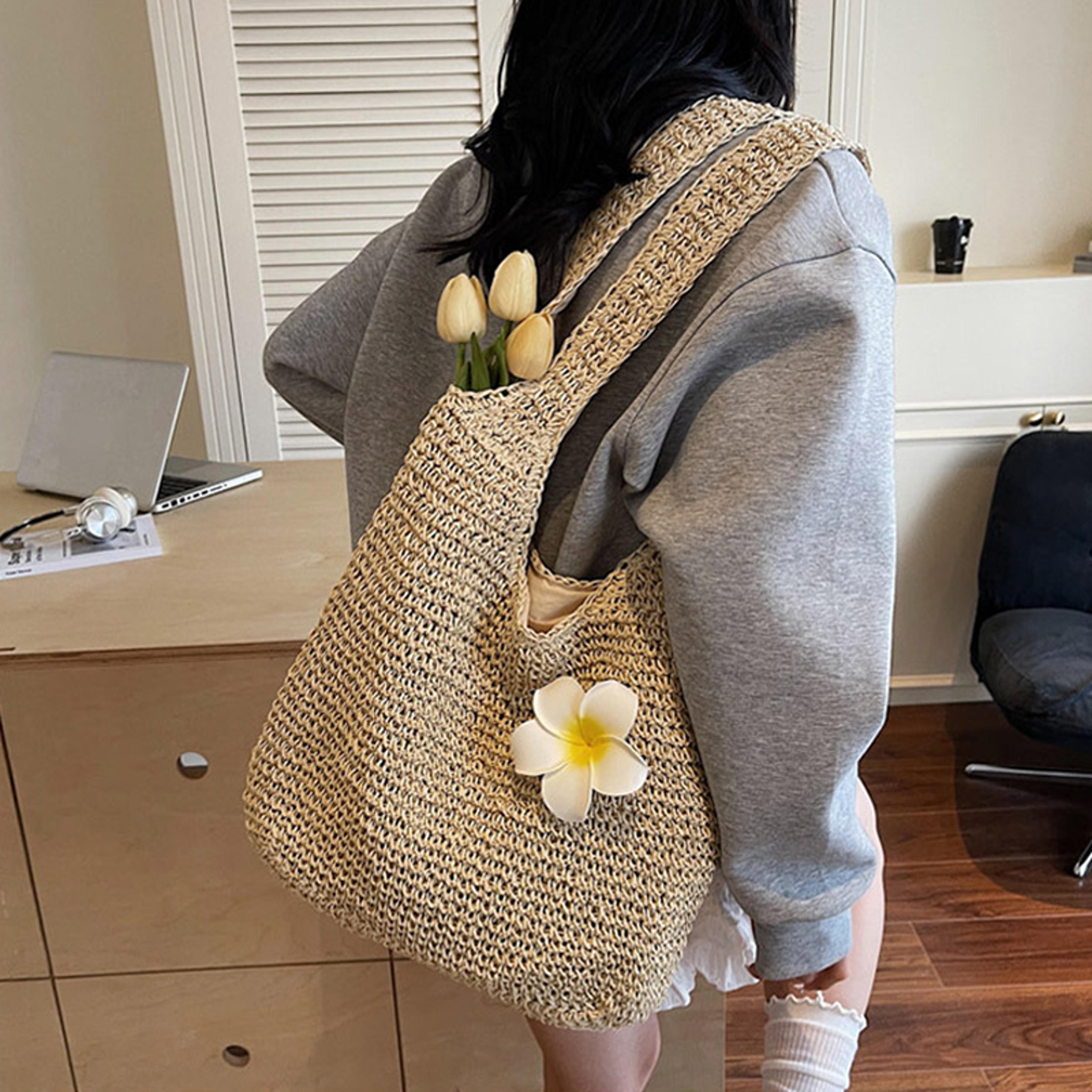 Floral Crochet Shoulder Bag Lightweight Knitted Hobo Tote For Women 3