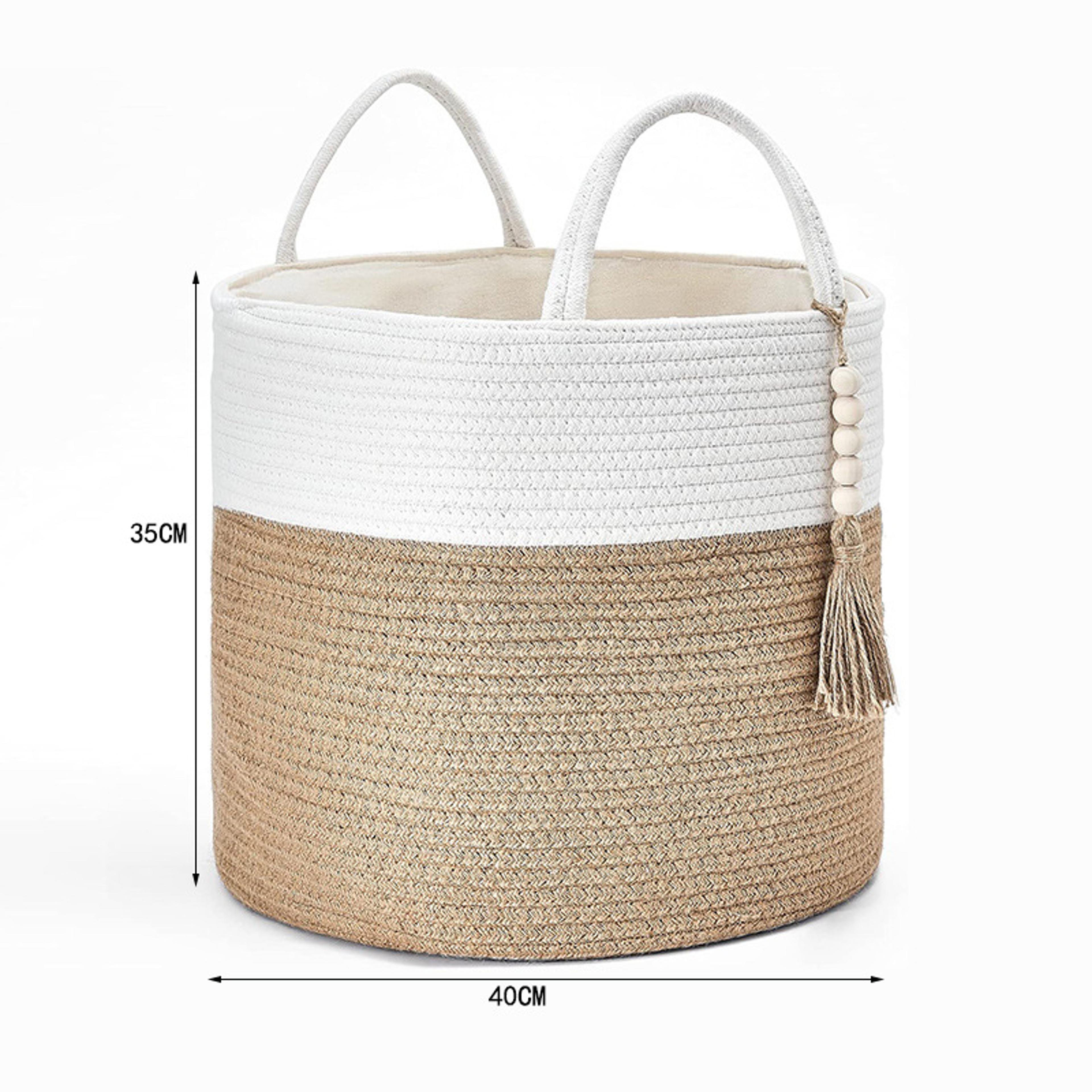 Large Cotton Rope Storage Basket Woven Laundry Hamper And Blanket Organizer 2