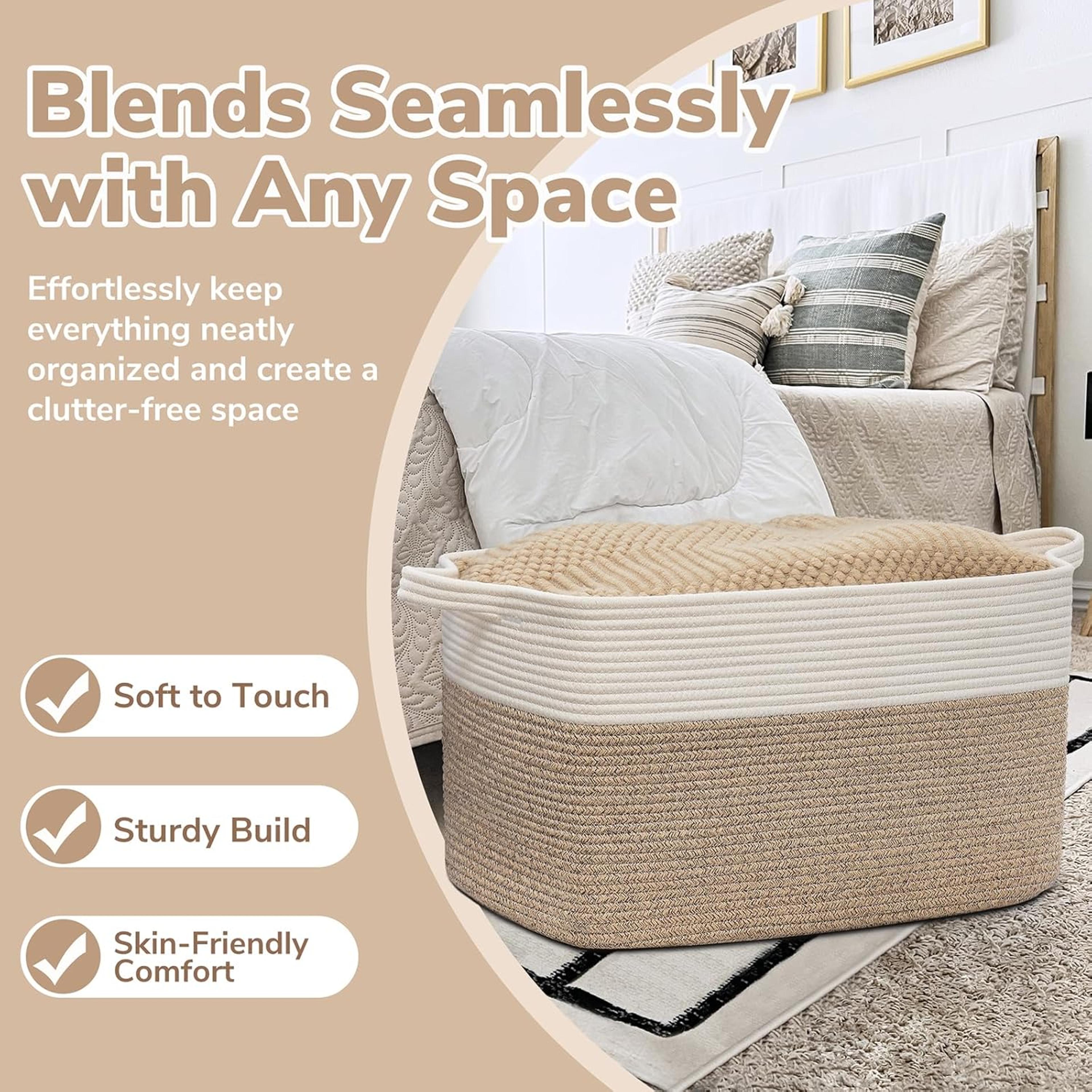 Cotton Rope Storage Basket Woven Cube Shelf Organizer For Home 9