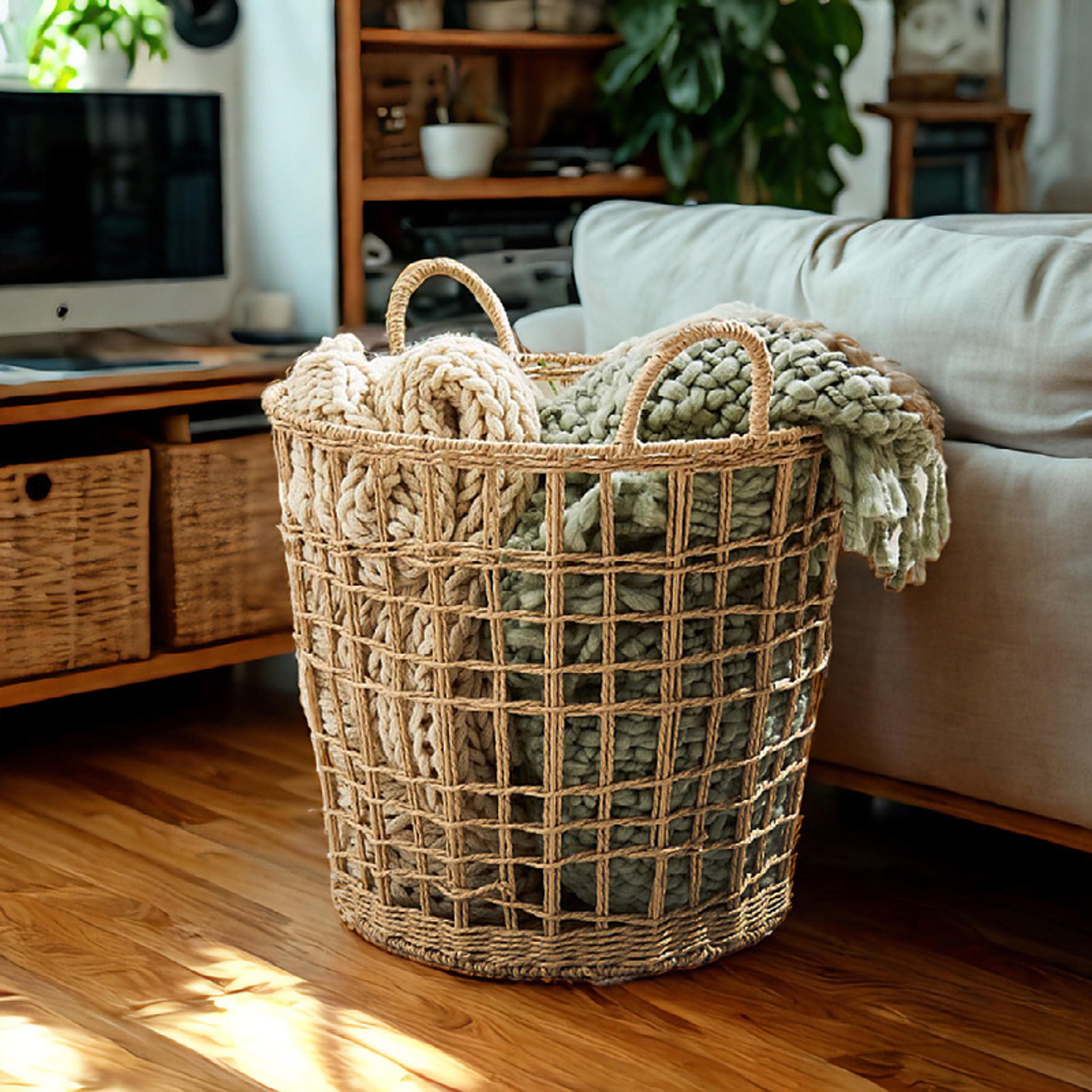 Large Woven Laundry Basket For Bedroom Bathroom Clothes Storage 1