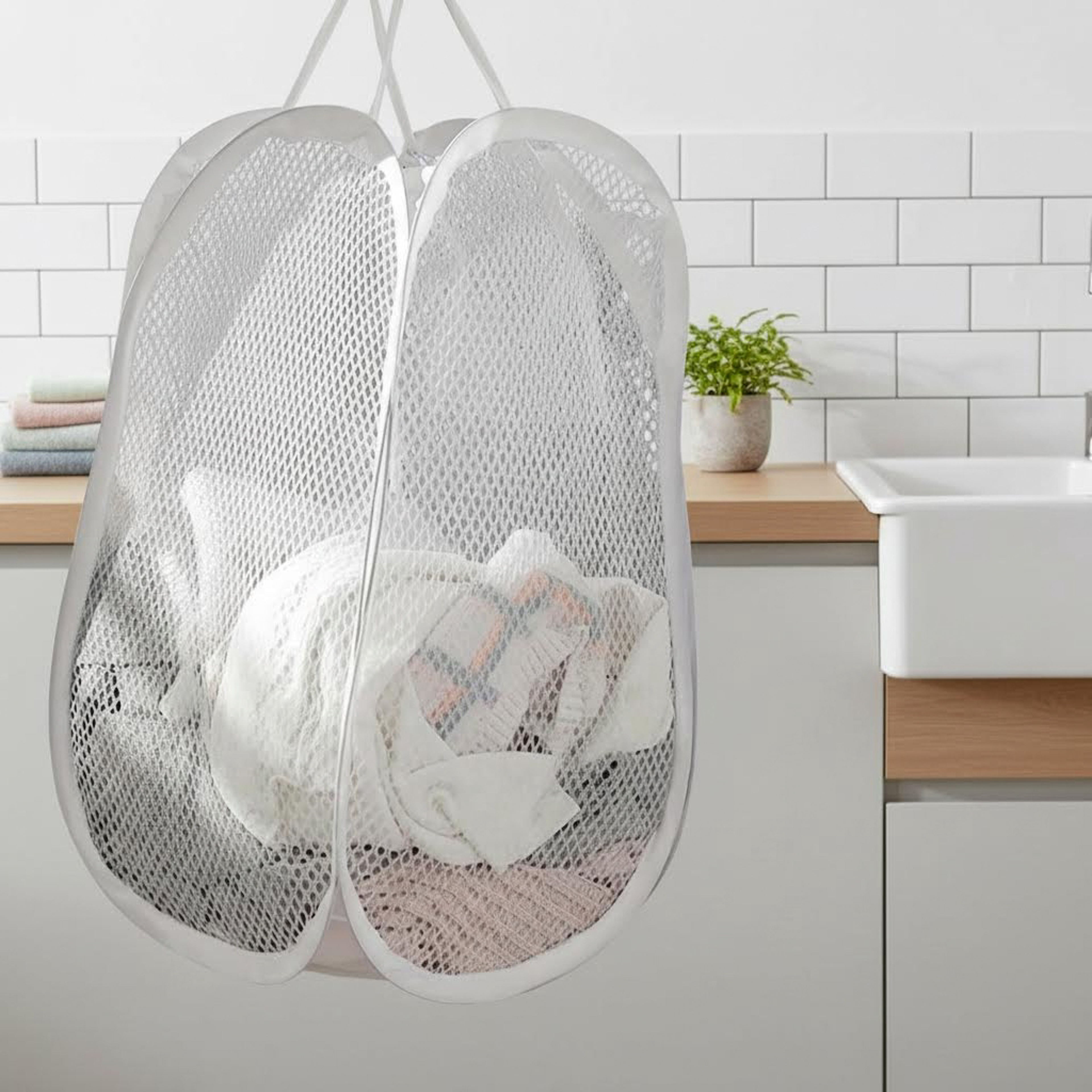 Large Pop Up Laundry Hamper With Handles Foldable Mesh Laundry Basket 10