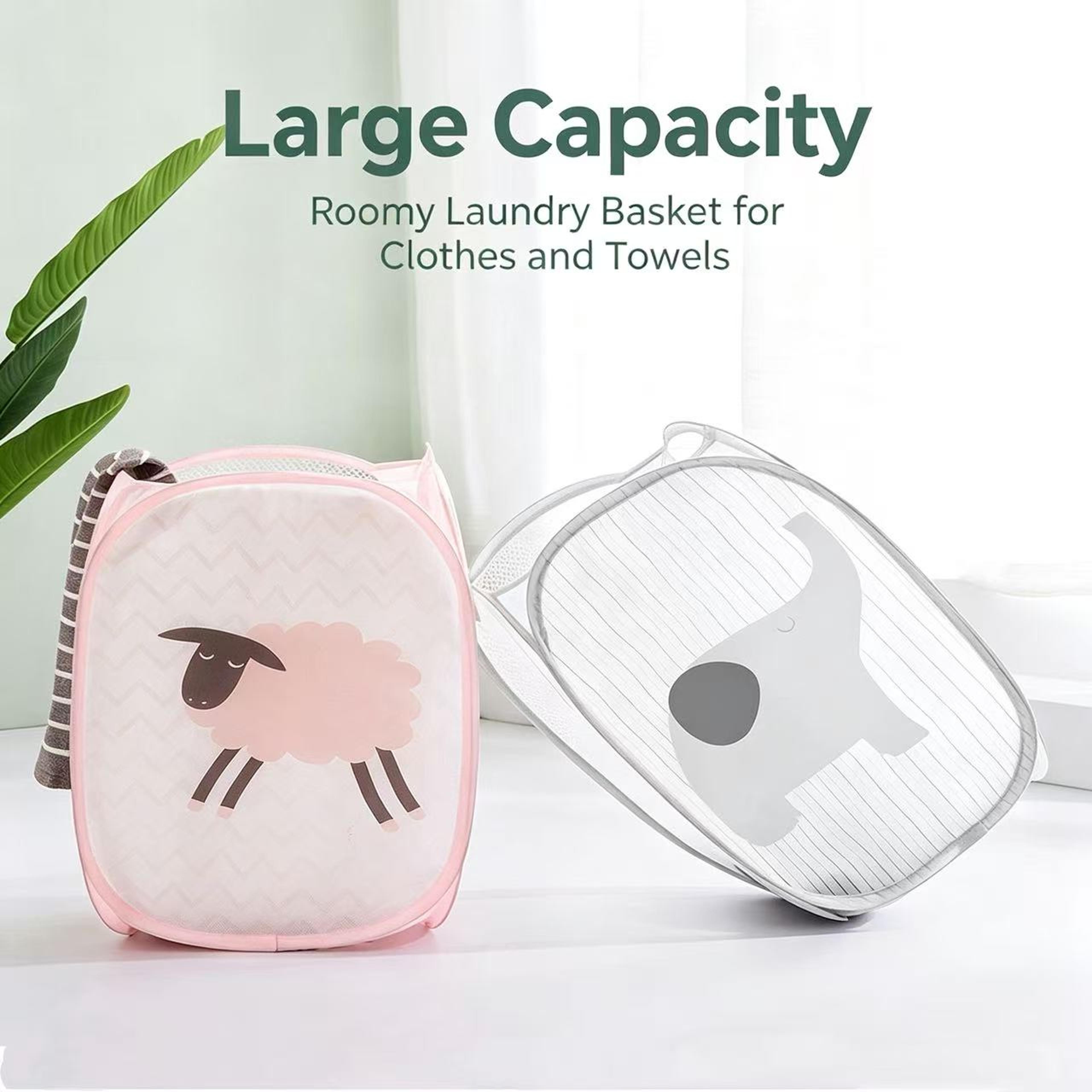 Cute Foldable Mesh Laundry Basket Breathable Collapsible Clothes Hamper 3