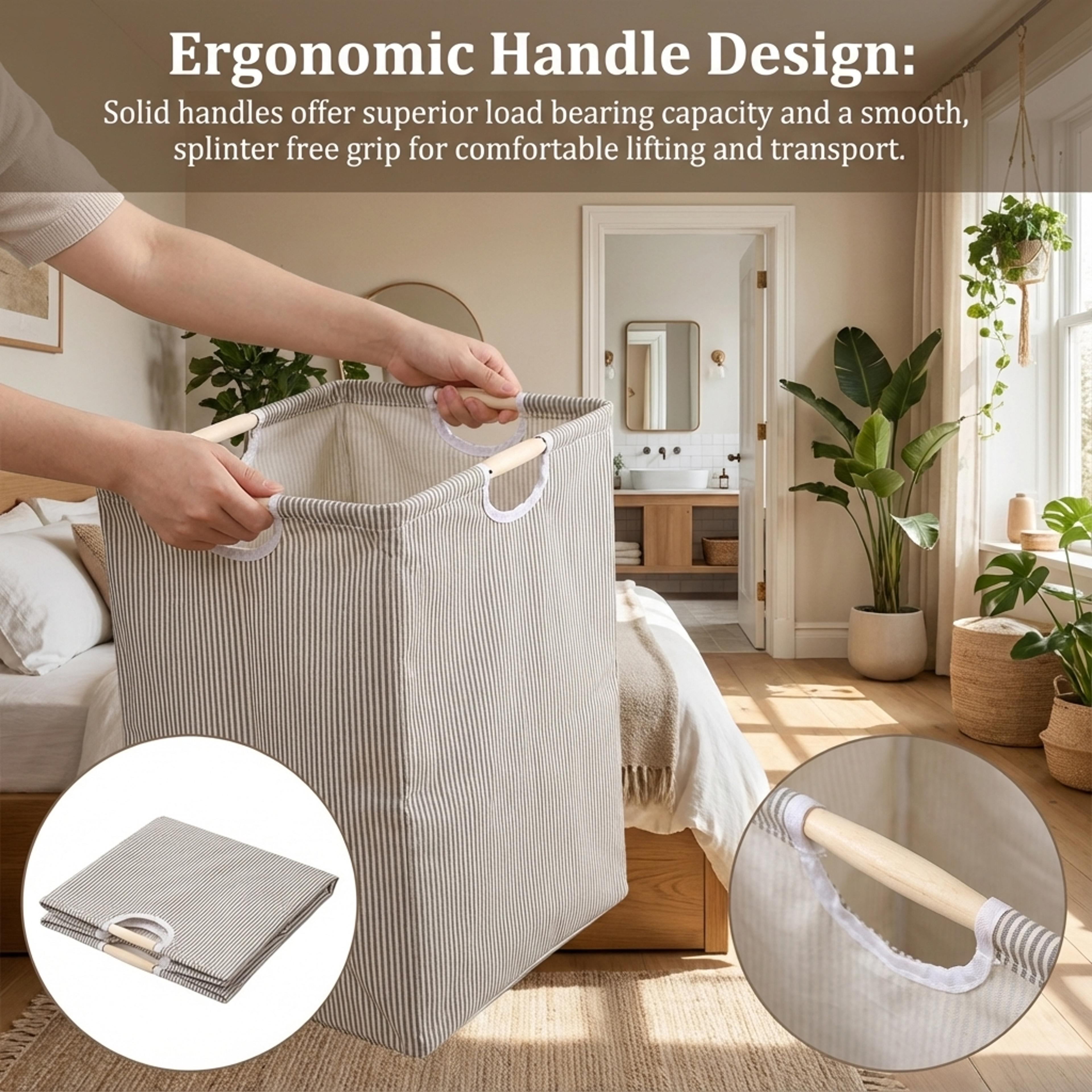 Foldable Cotton Linen Laundry Basket With Handles Multipurpose Storage Hamper 3