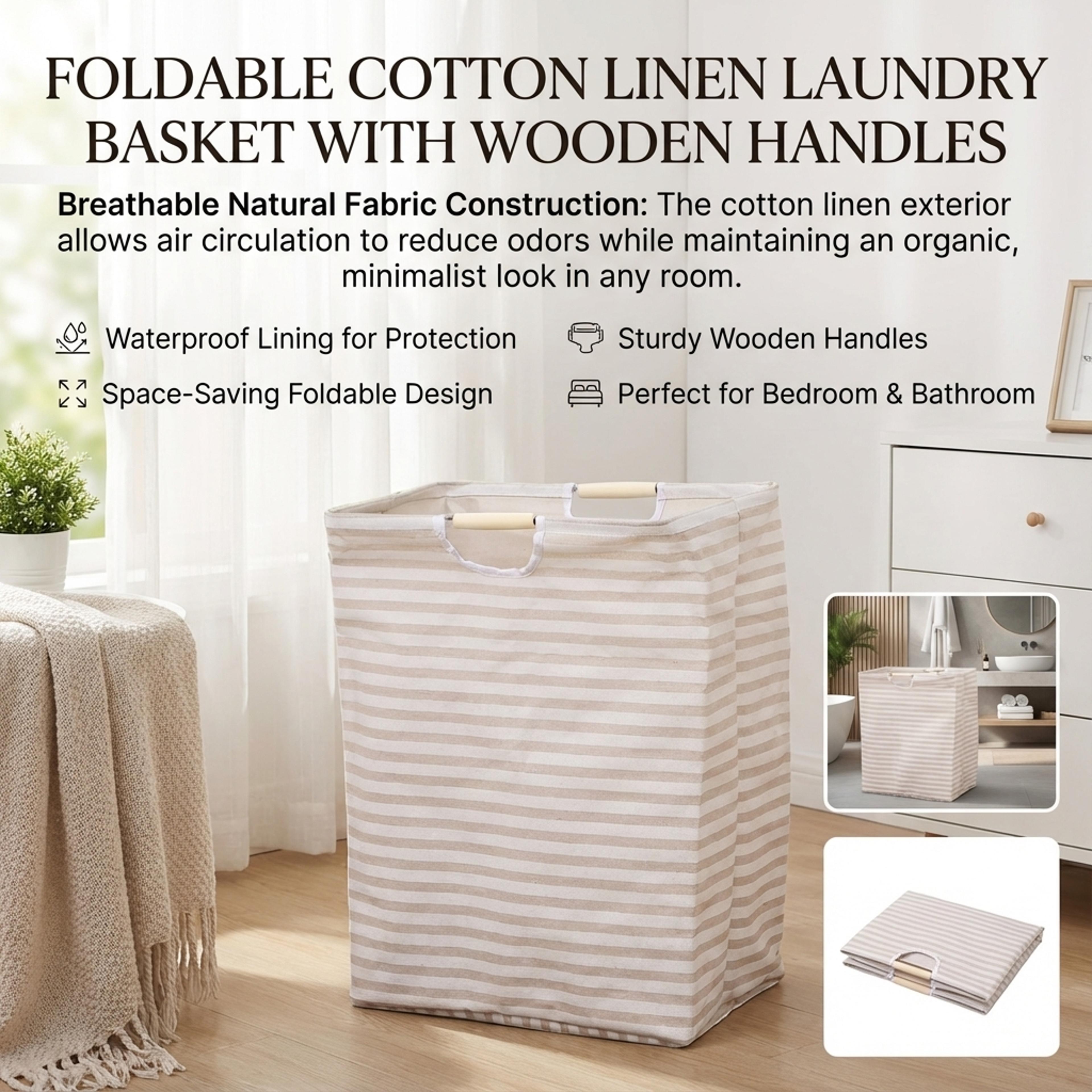 Foldable Cotton Linen Laundry Basket With Handles Multipurpose Storage Hamper 4