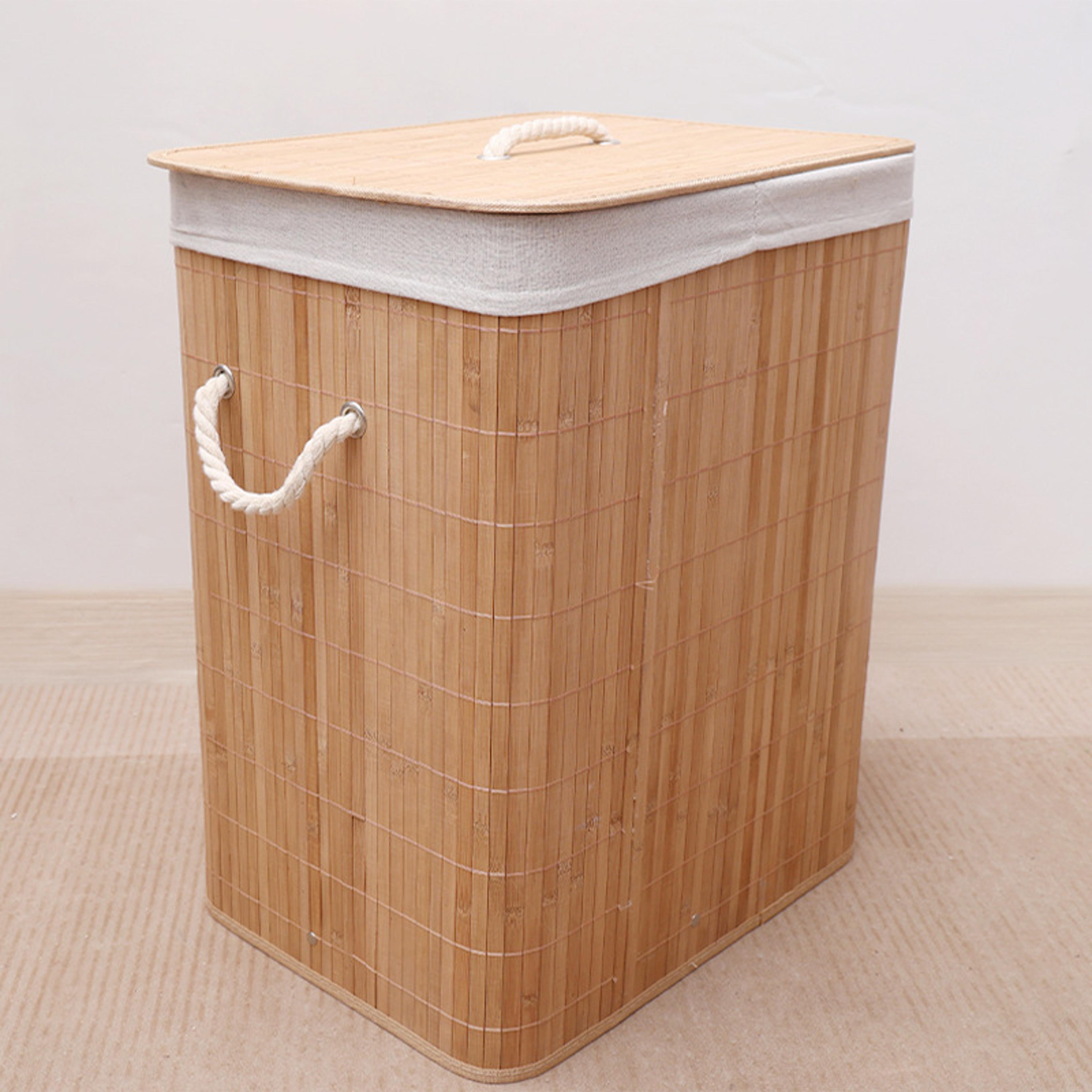 Bamboo Laundry Basket With Lid Foldable Space Saving Clothes Hamper 0