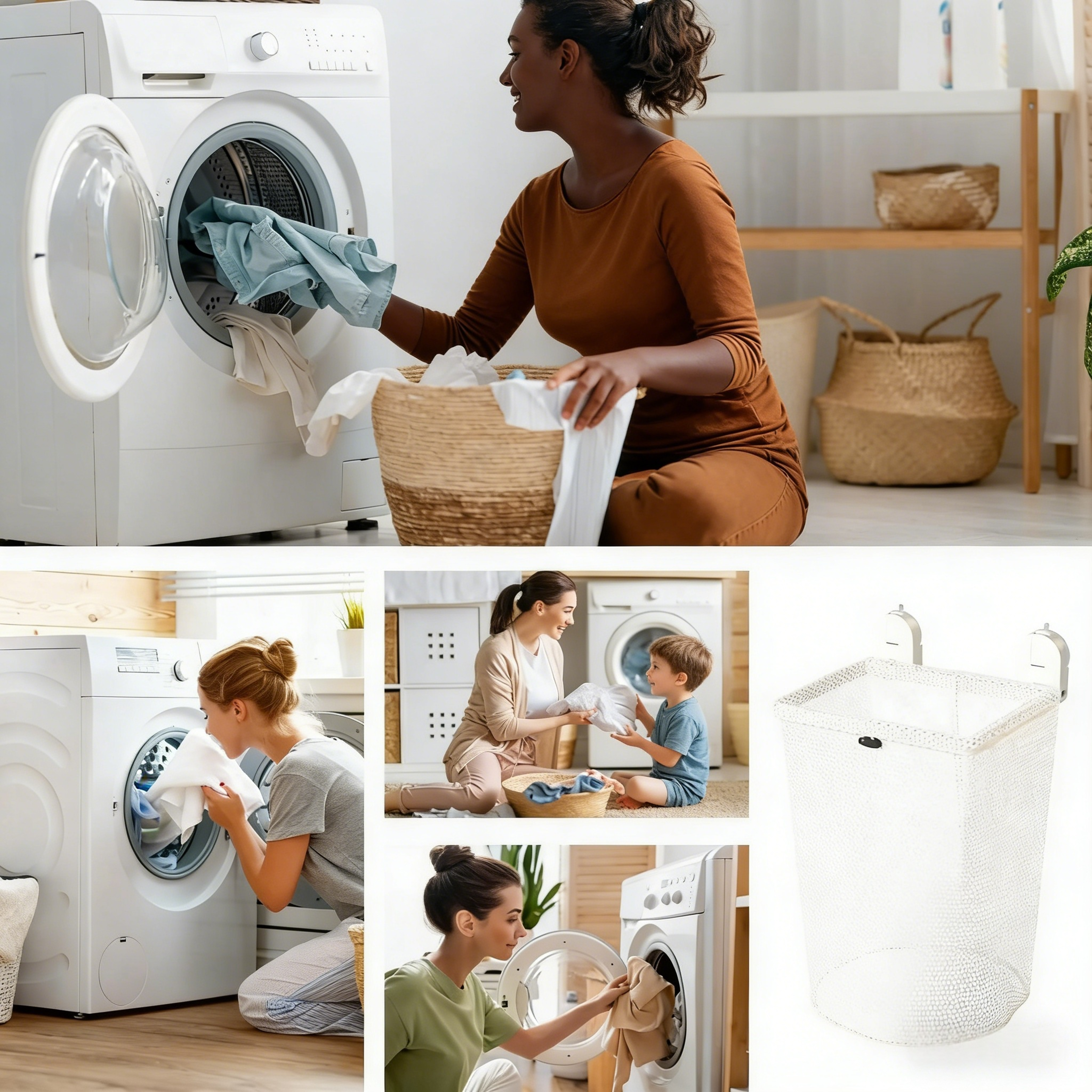 Space Saving Wall Mounted Laundry Hamper With Foldable Mesh Basket 5