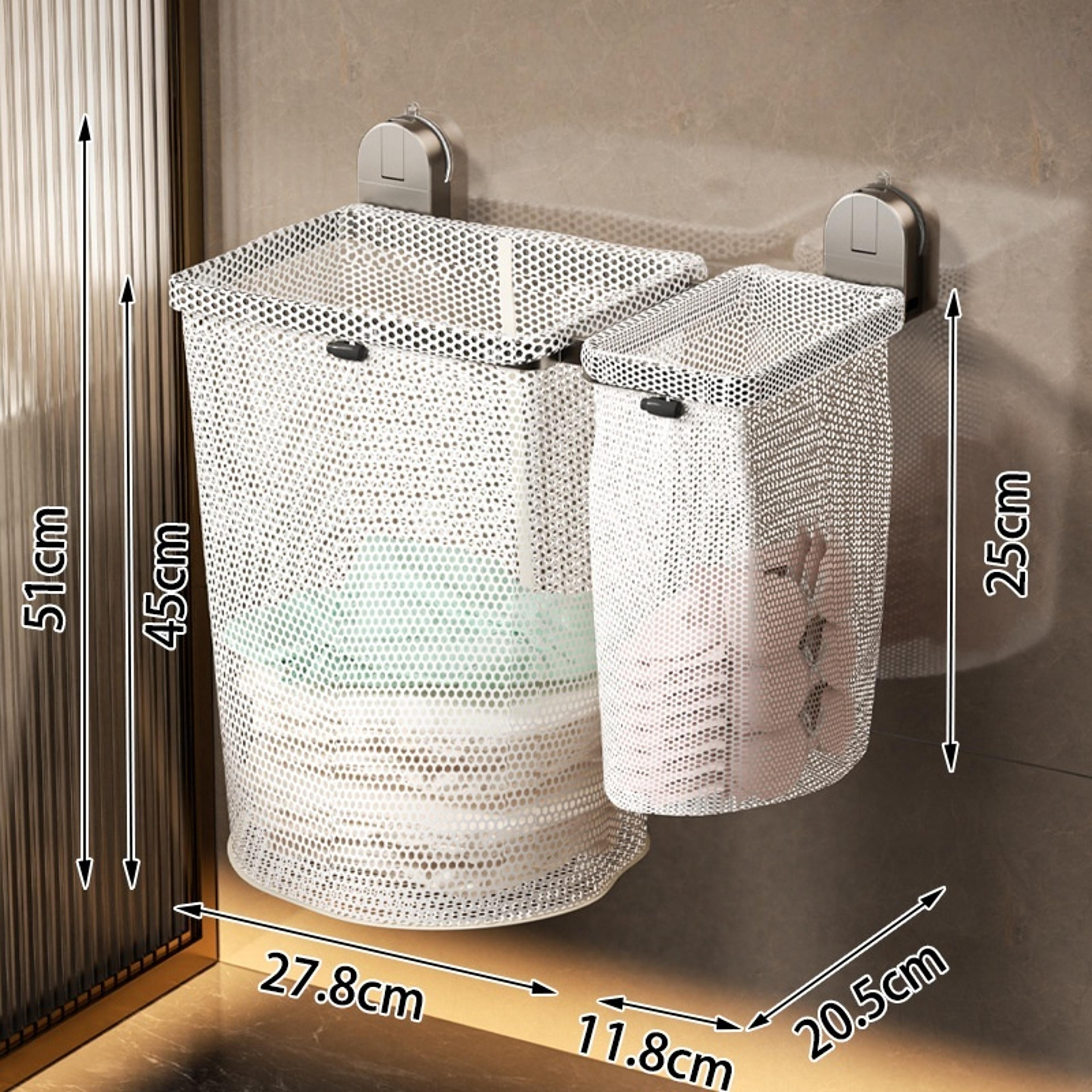 Space Saving Wall Mounted Laundry Hamper With Foldable Mesh Basket 2