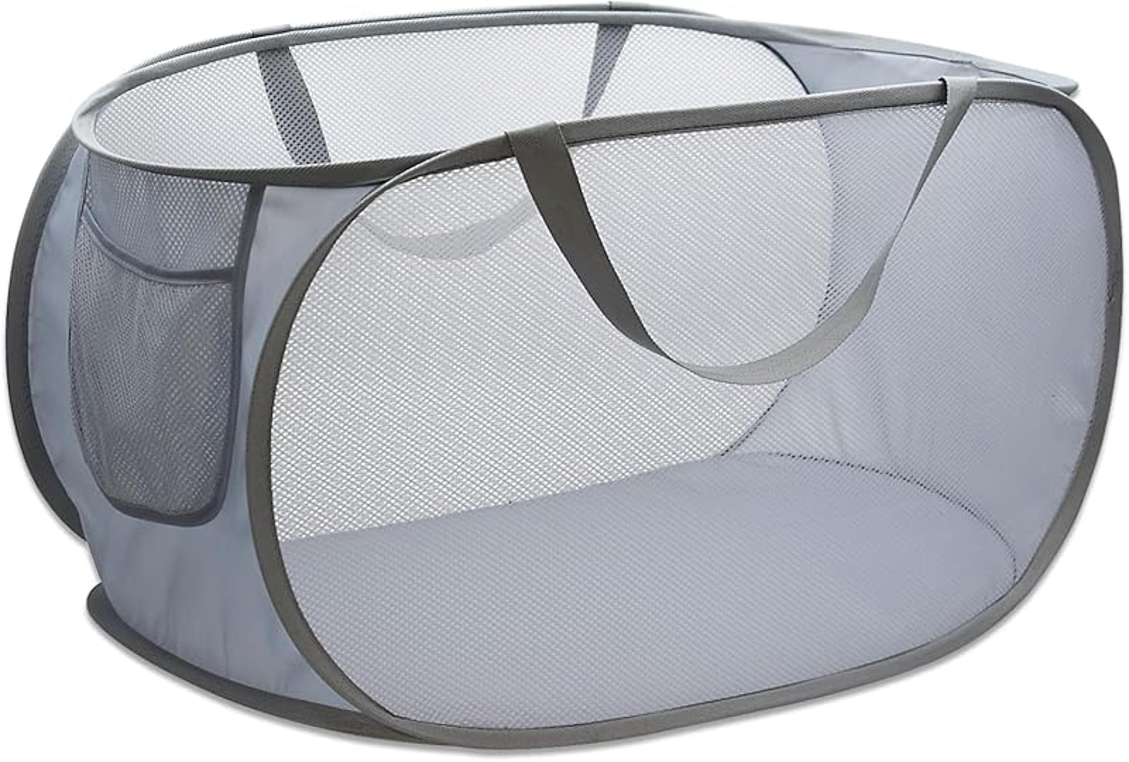 Wide Pop Up Collapsible Mesh Laundry Hamper With Handles And Side Pocket 4
