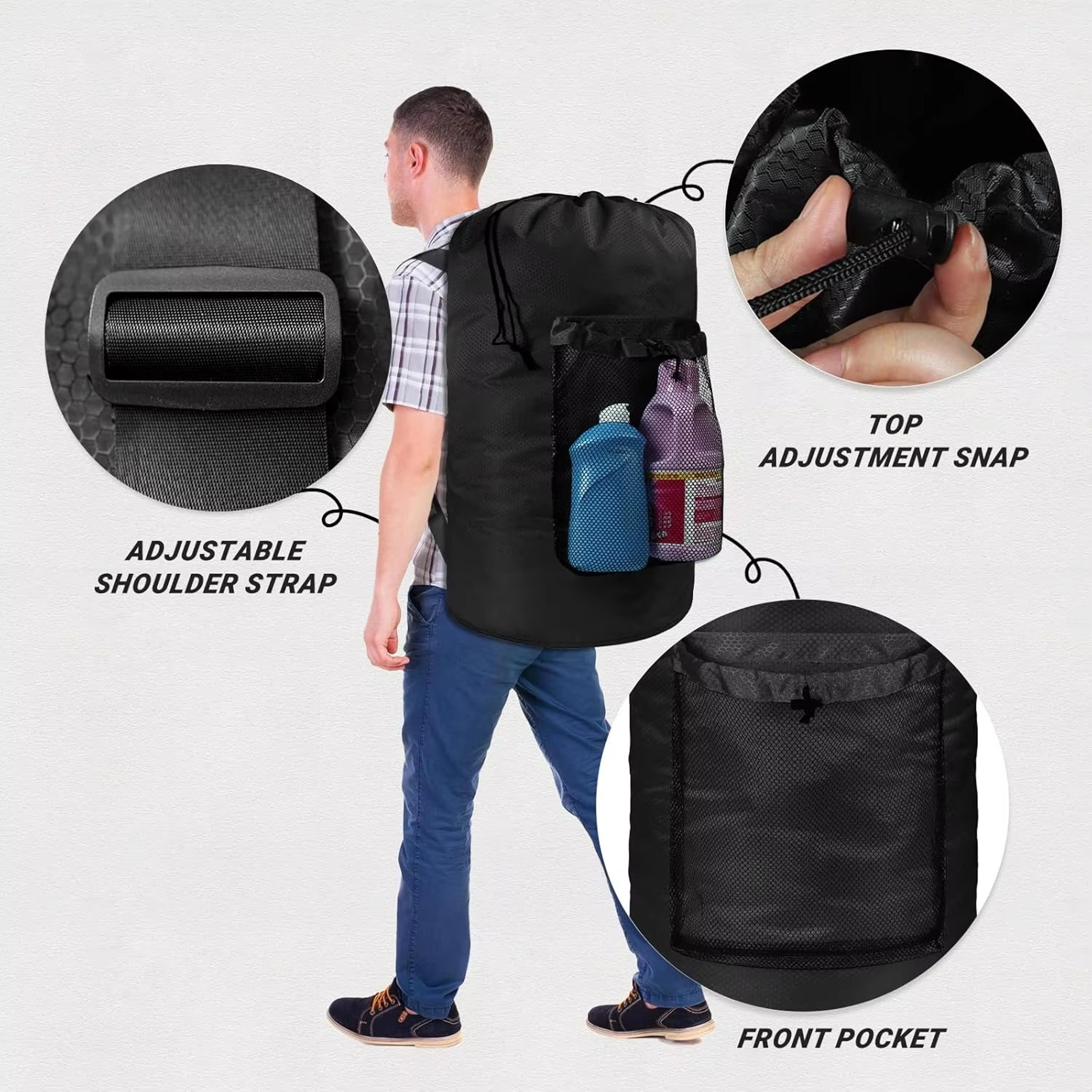 Laundry Backpack With Shoulder Straps And Mesh Pocket Portable Laundry Hamper 1