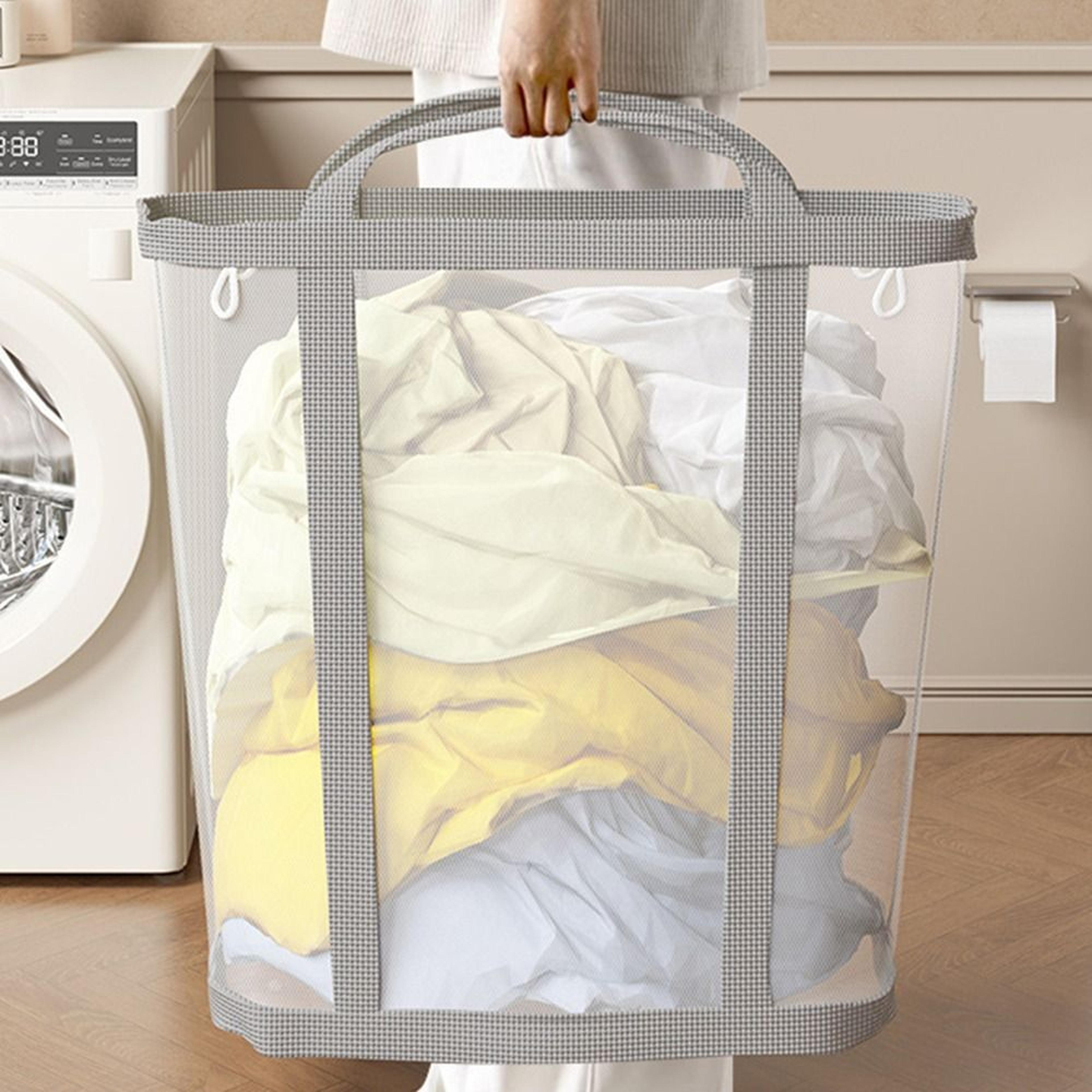 Large Foldable Laundry Basket With Breathable Mesh And Carry Handles 0