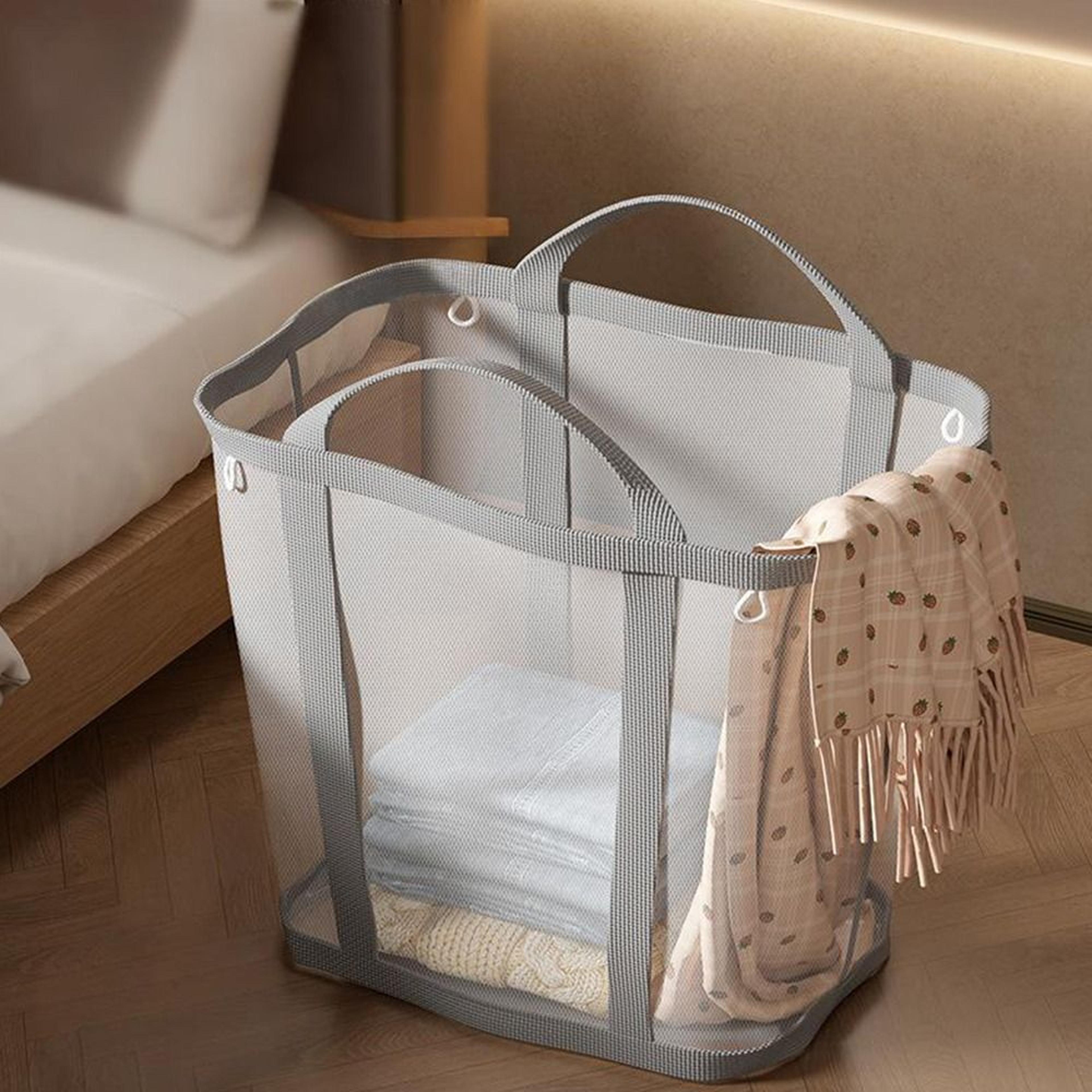 Large Foldable Laundry Basket With Breathable Mesh And Carry Handles 5