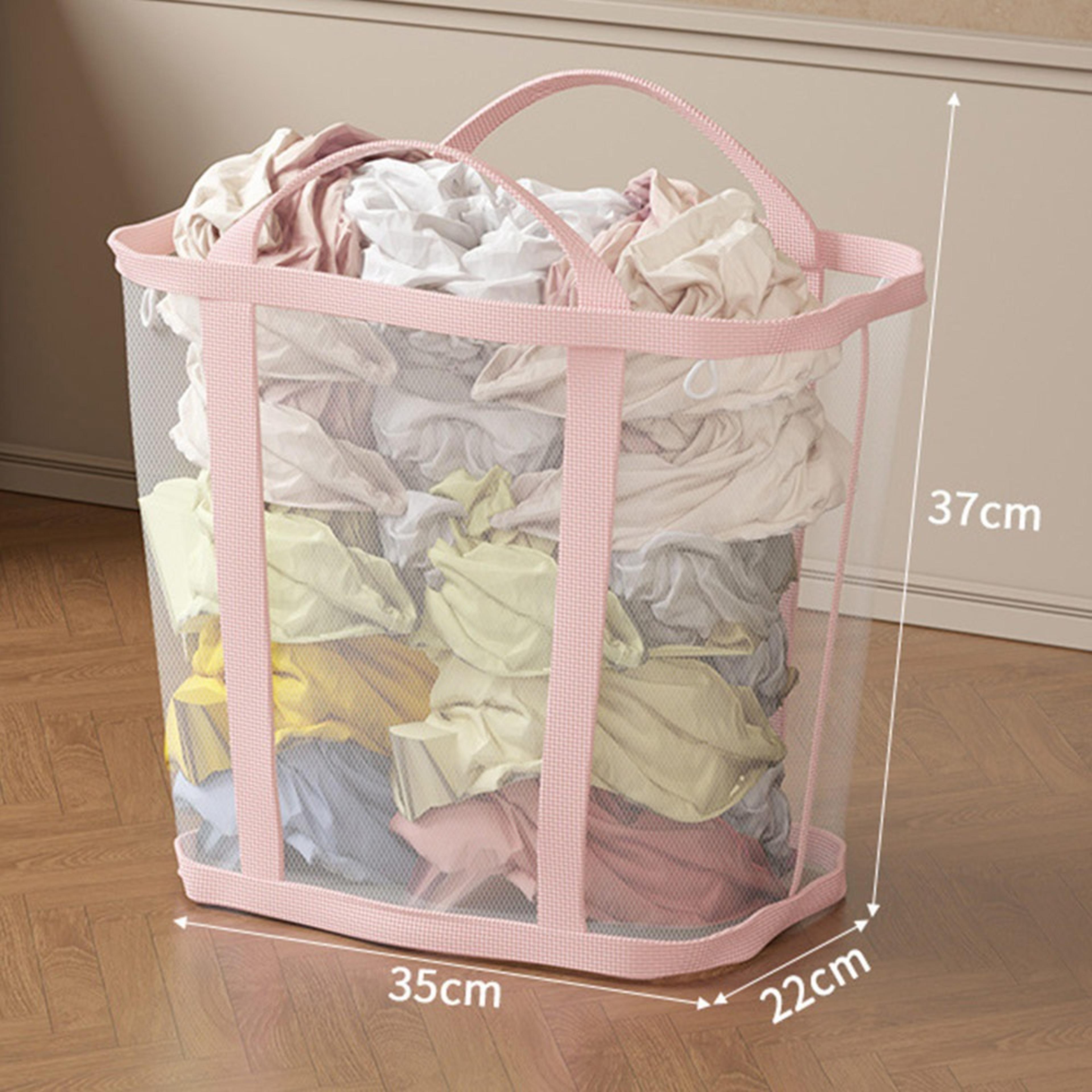 Large Foldable Laundry Basket With Breathable Mesh And Carry Handles 3