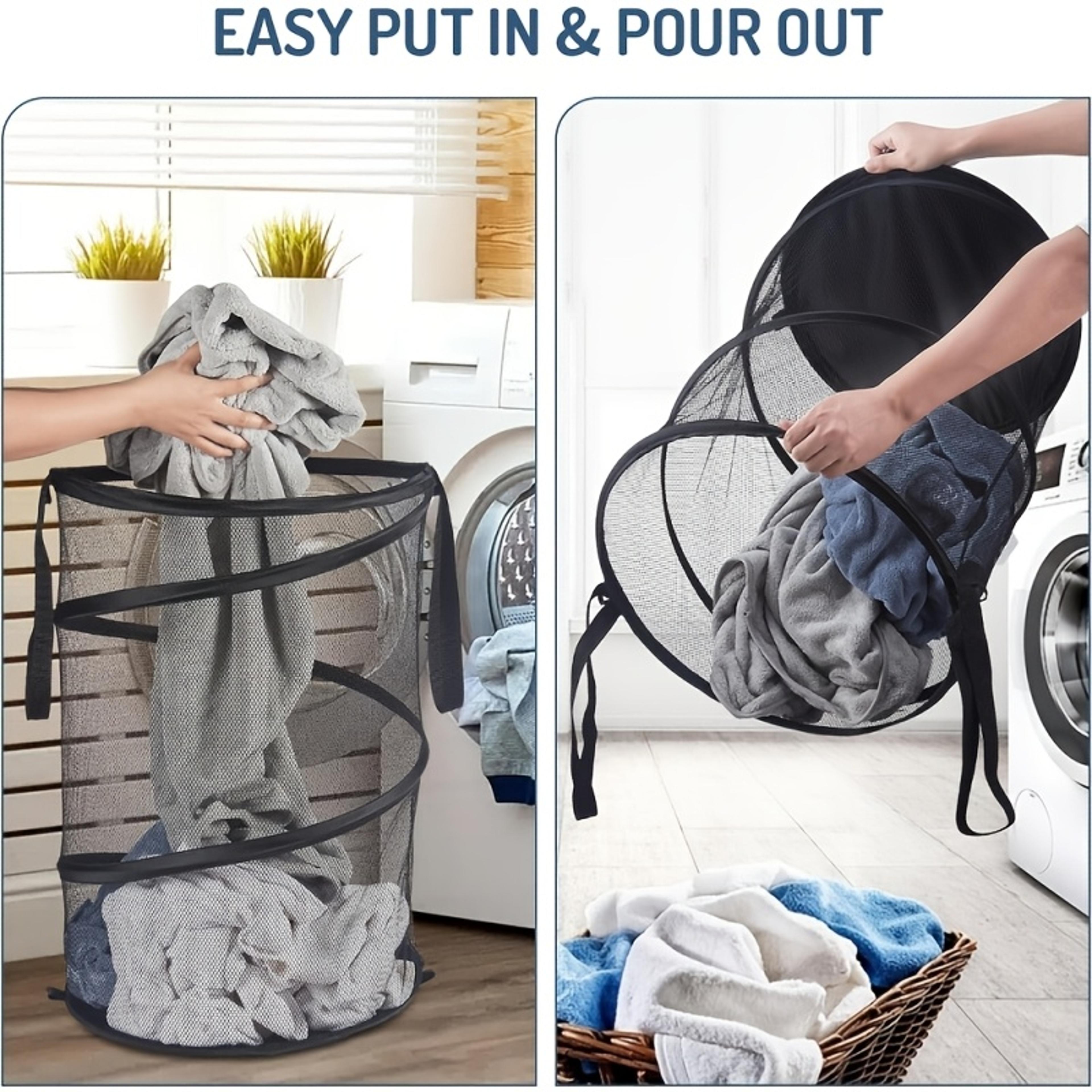 Large Foldable Mesh Laundry Basket With Handles 1