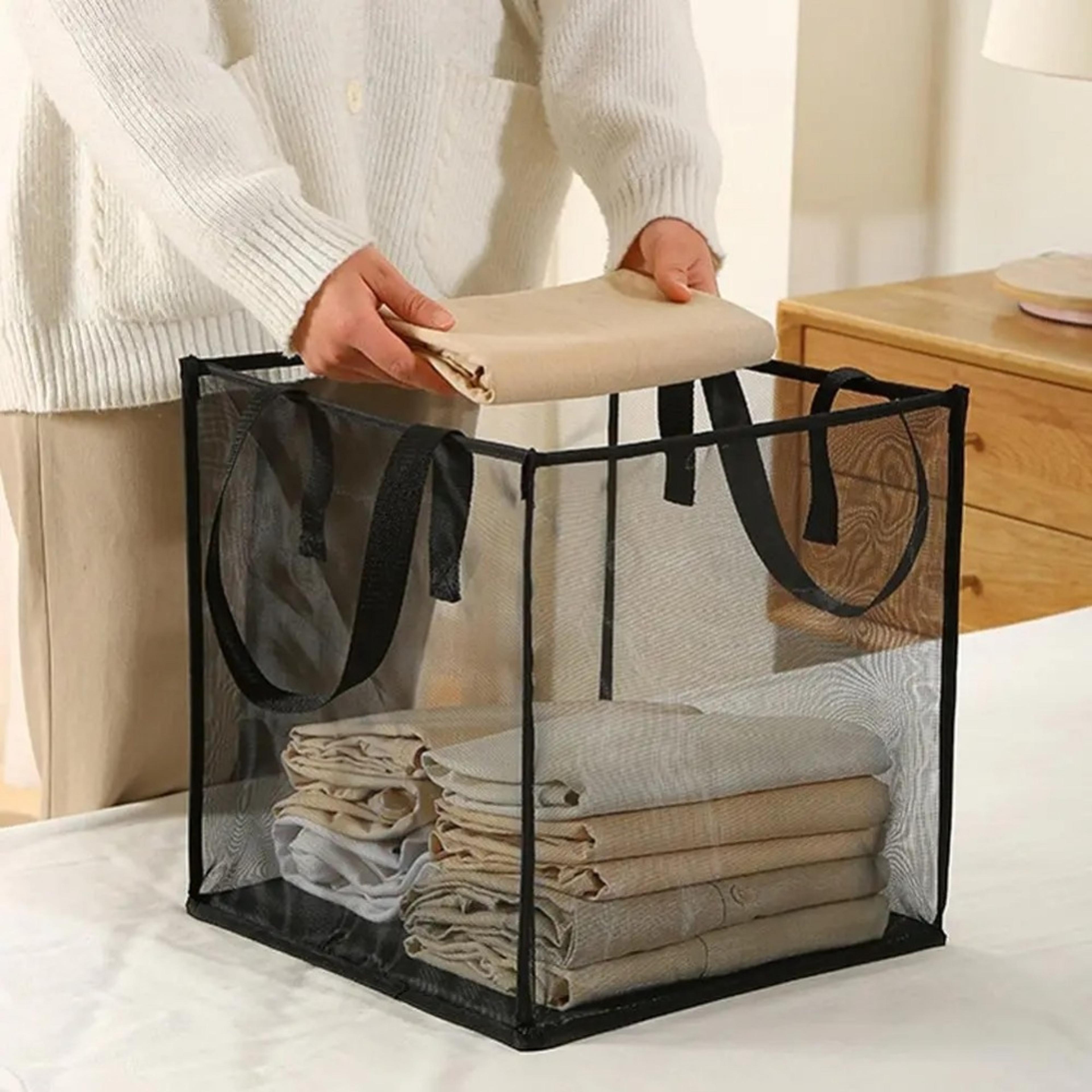Large Collapsible Laundry Basket With Handles Breathable Mesh Space Saving Hamper 5