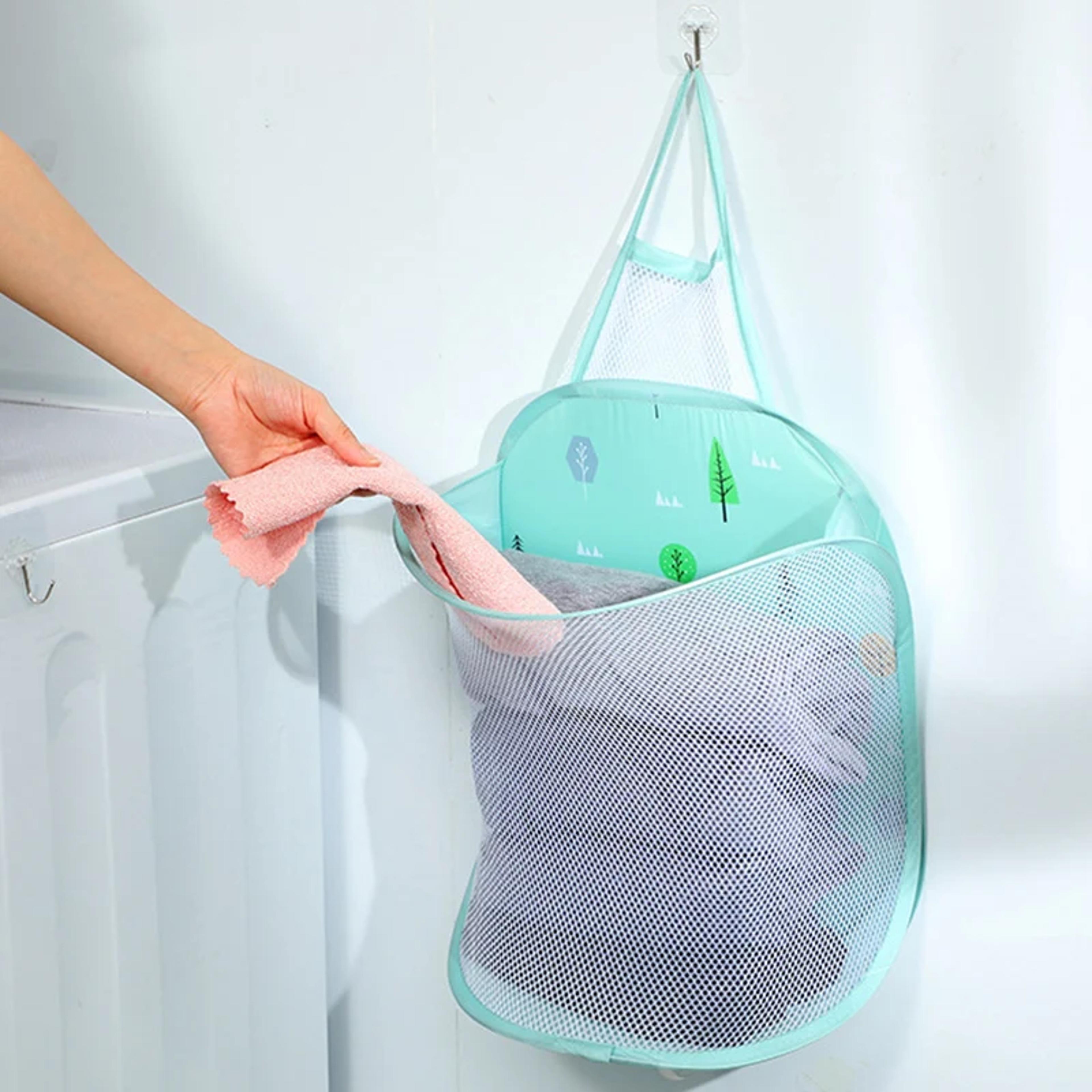 Space Saving Hanging Laundry Hamper Foldable Mesh Dirty Clothes Organizer 7