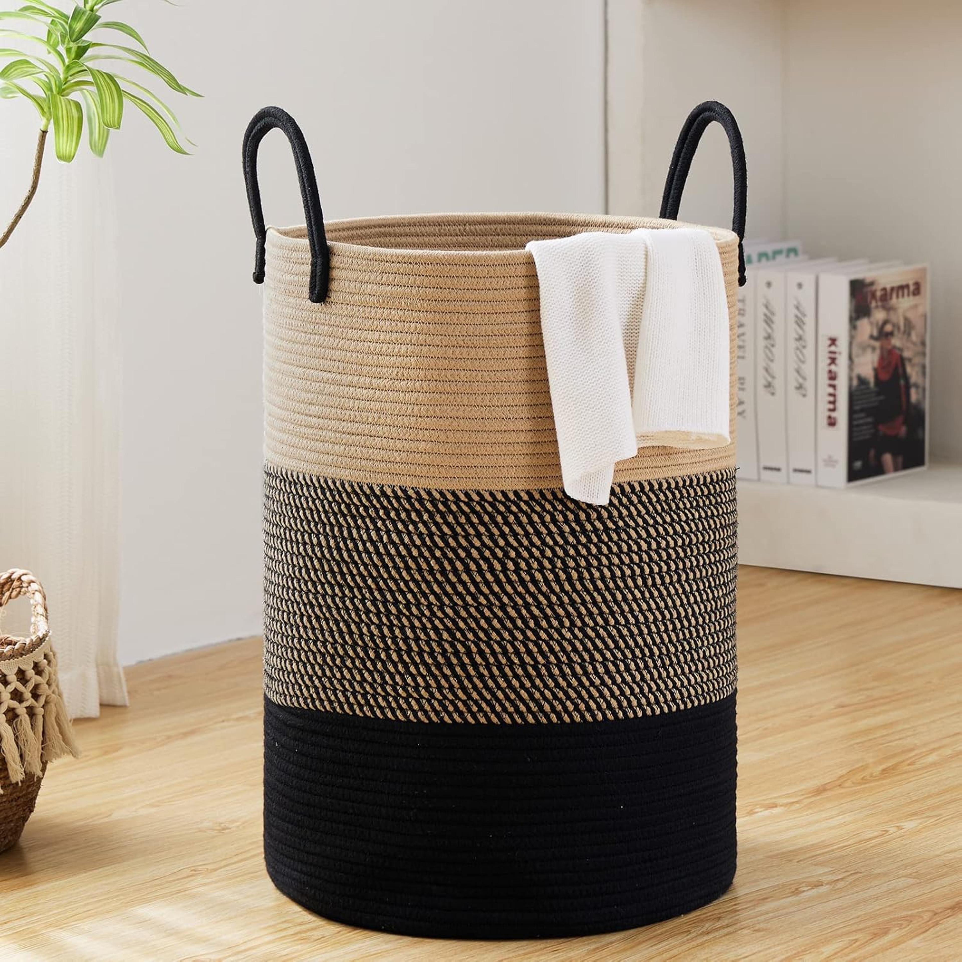 Large Cotton Rope Laundry Basket With Handles Foldable Woven Storage Hamper 8