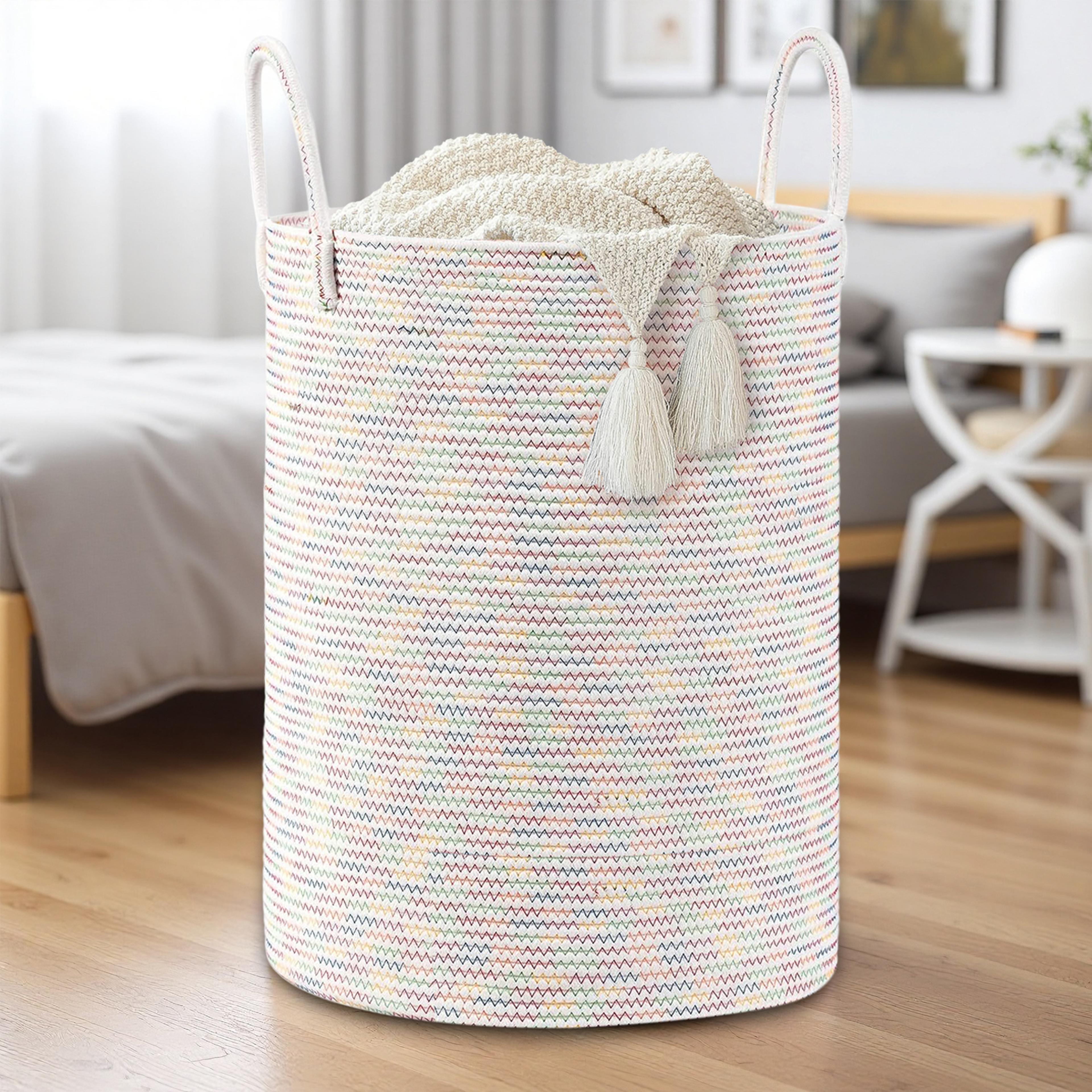 Large Woven Cotton Rope Laundry Hamper And Storage Basket With Handles 0