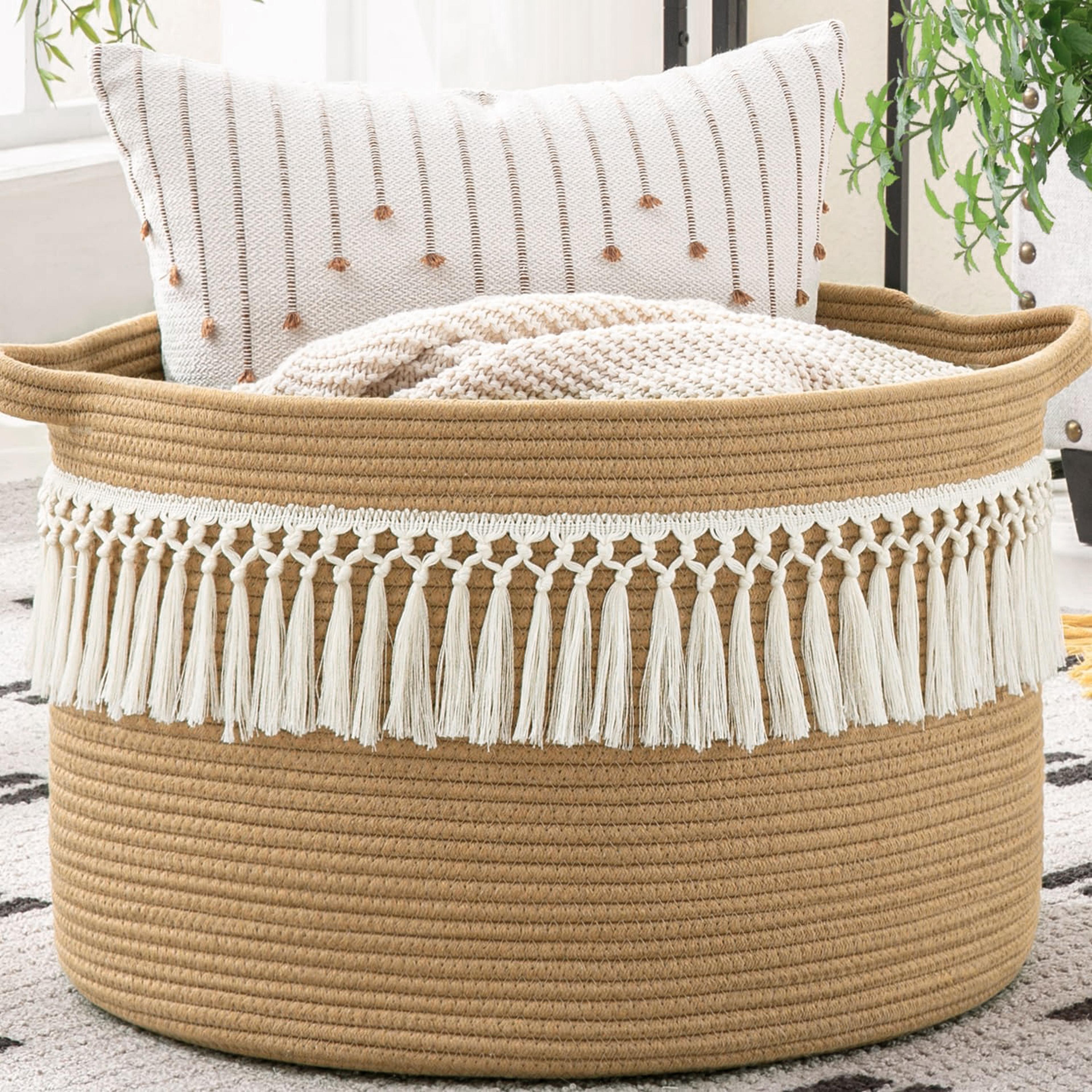 Large Blanket Basket Cotton Rope Woven Storage Basket For Laundry Toys And Living Room 1