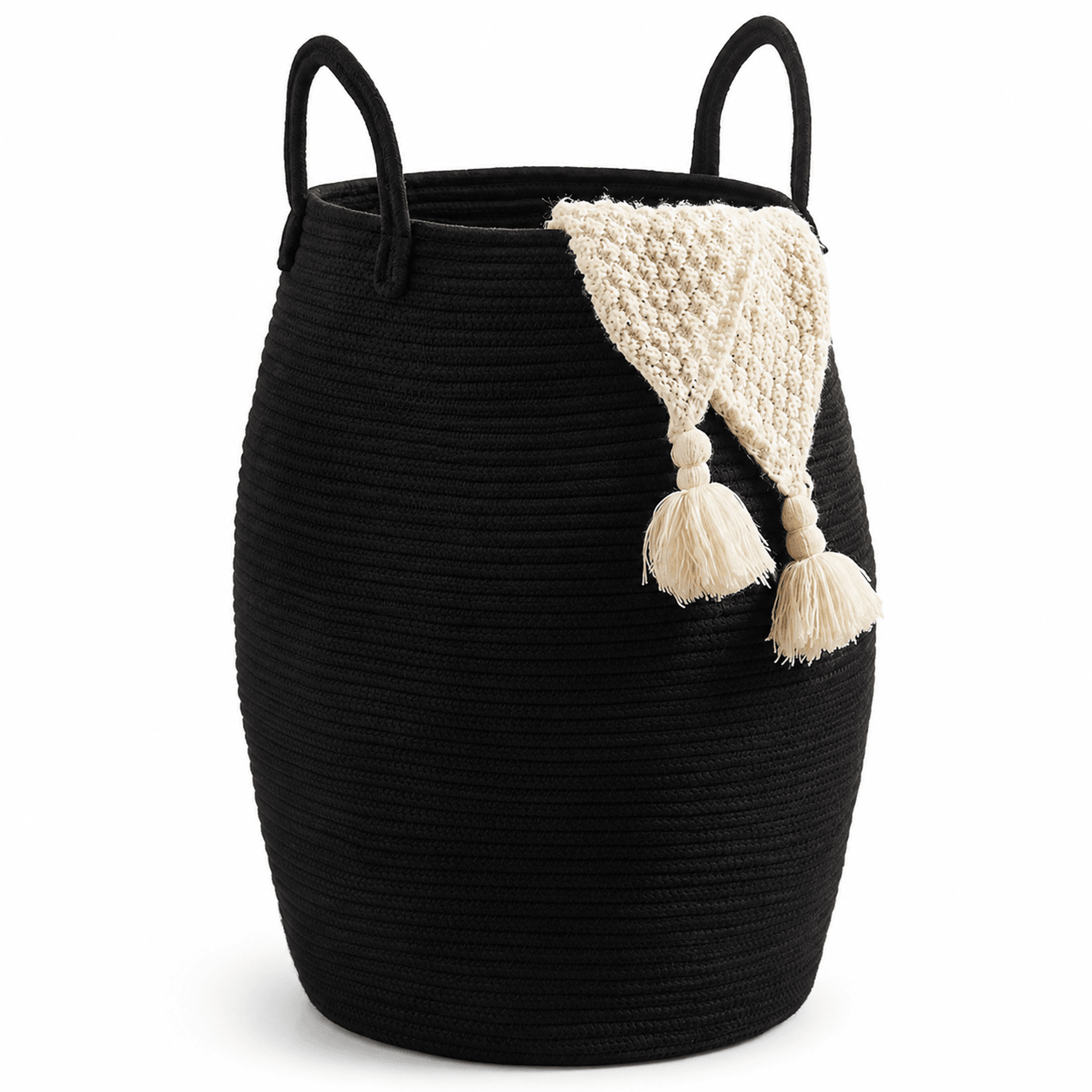 Boho Laundry Hamper Foldable Cotton Storage Basket With Handles 0
